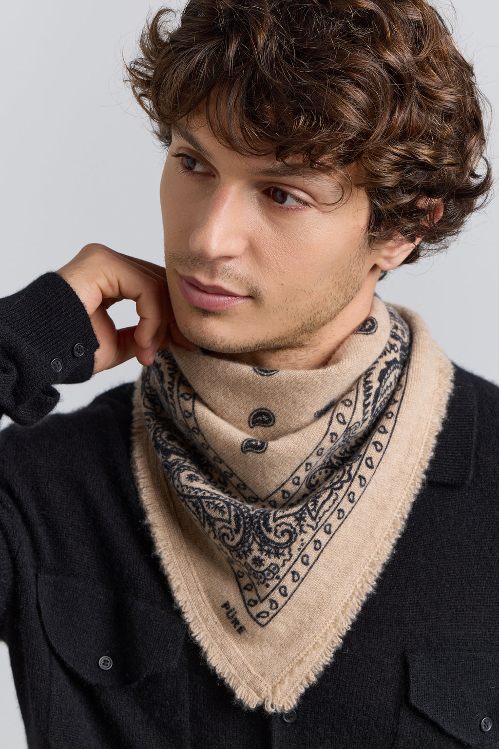 Pañuelo bandana Presley de cachemira - Beige y negro - Unisex