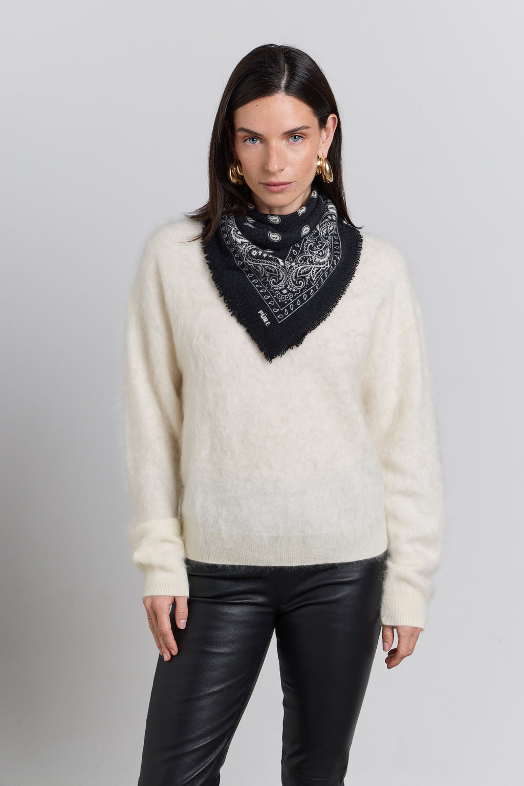 Echarpe Bandana Presley En Cachemire - Noir & Blanc - Mixte