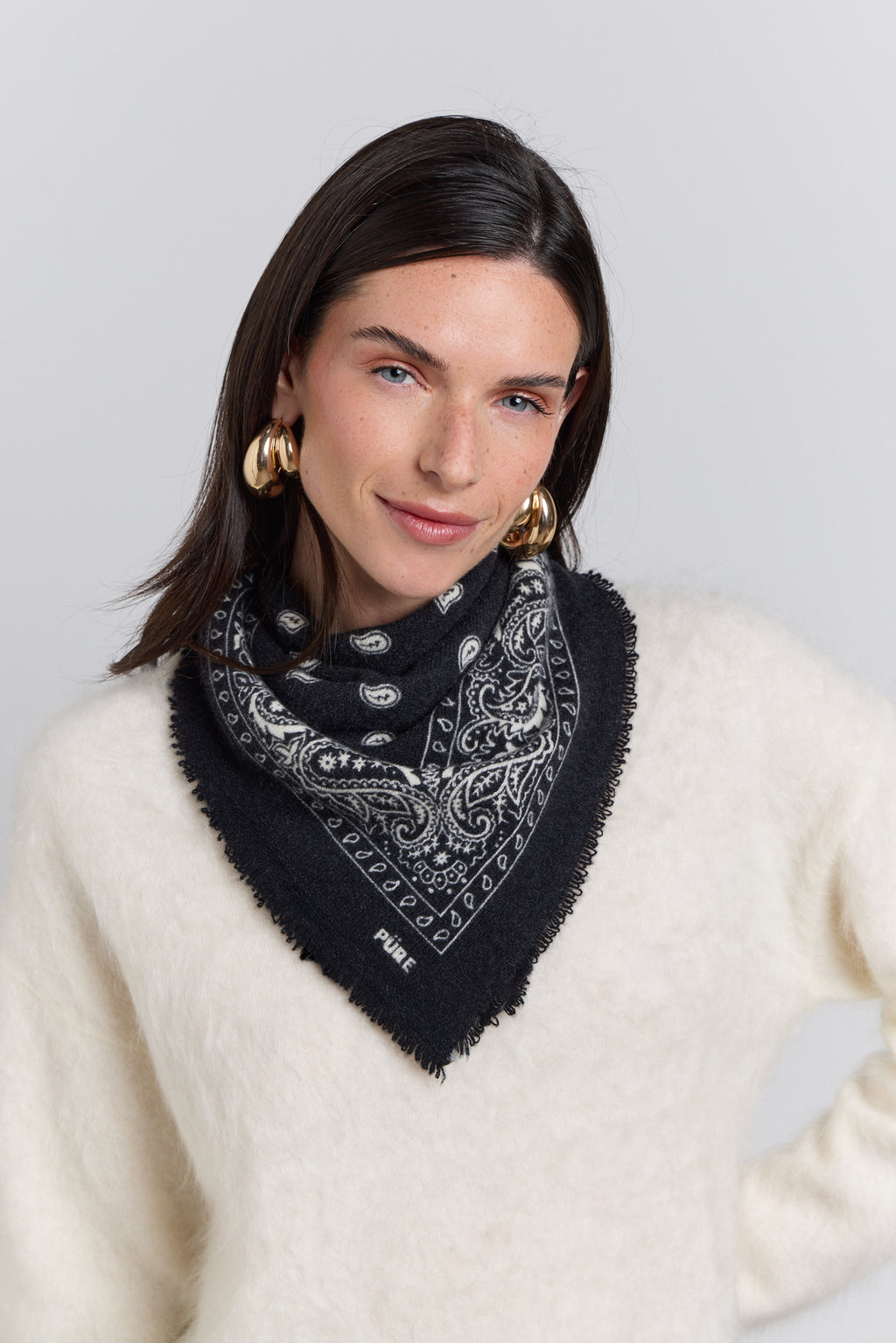 Echarpe Bandana Presley En Cachemire - Noir & Blanc - Mixte