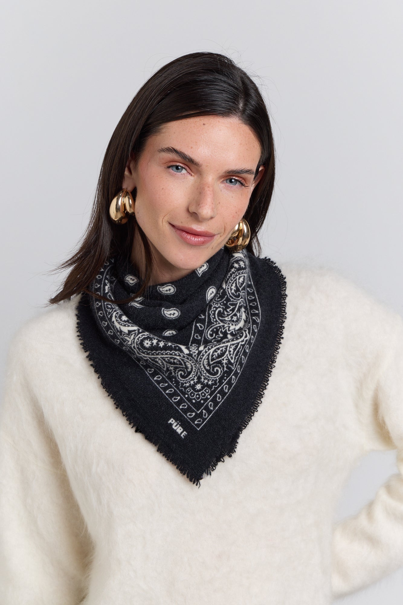 Pañuelo Bandana Presley en Cachemira - Negro & Blanco - Unisex