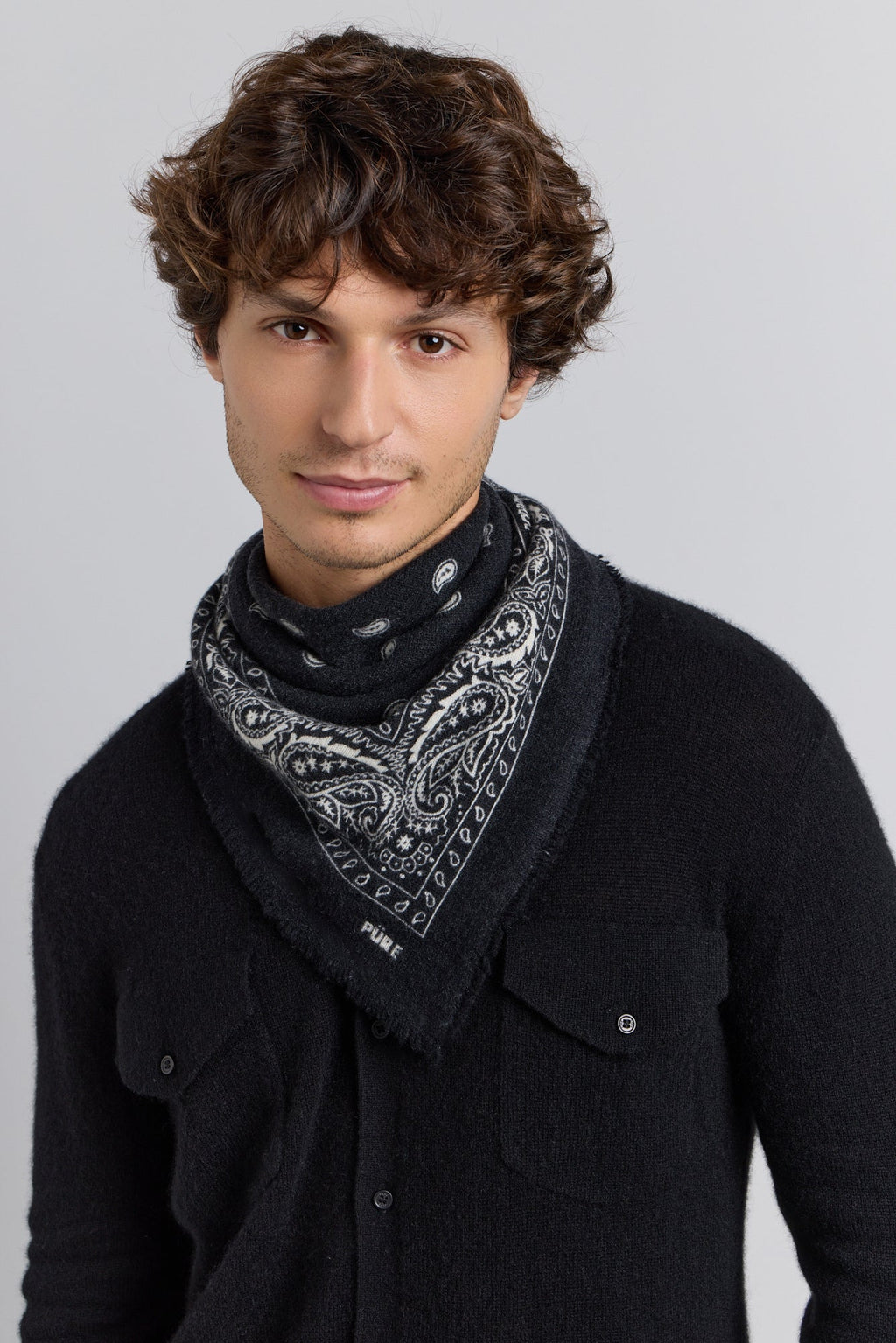 Pañuelo Bandana Presley en Cachemira - Negro & Blanco - Unisex