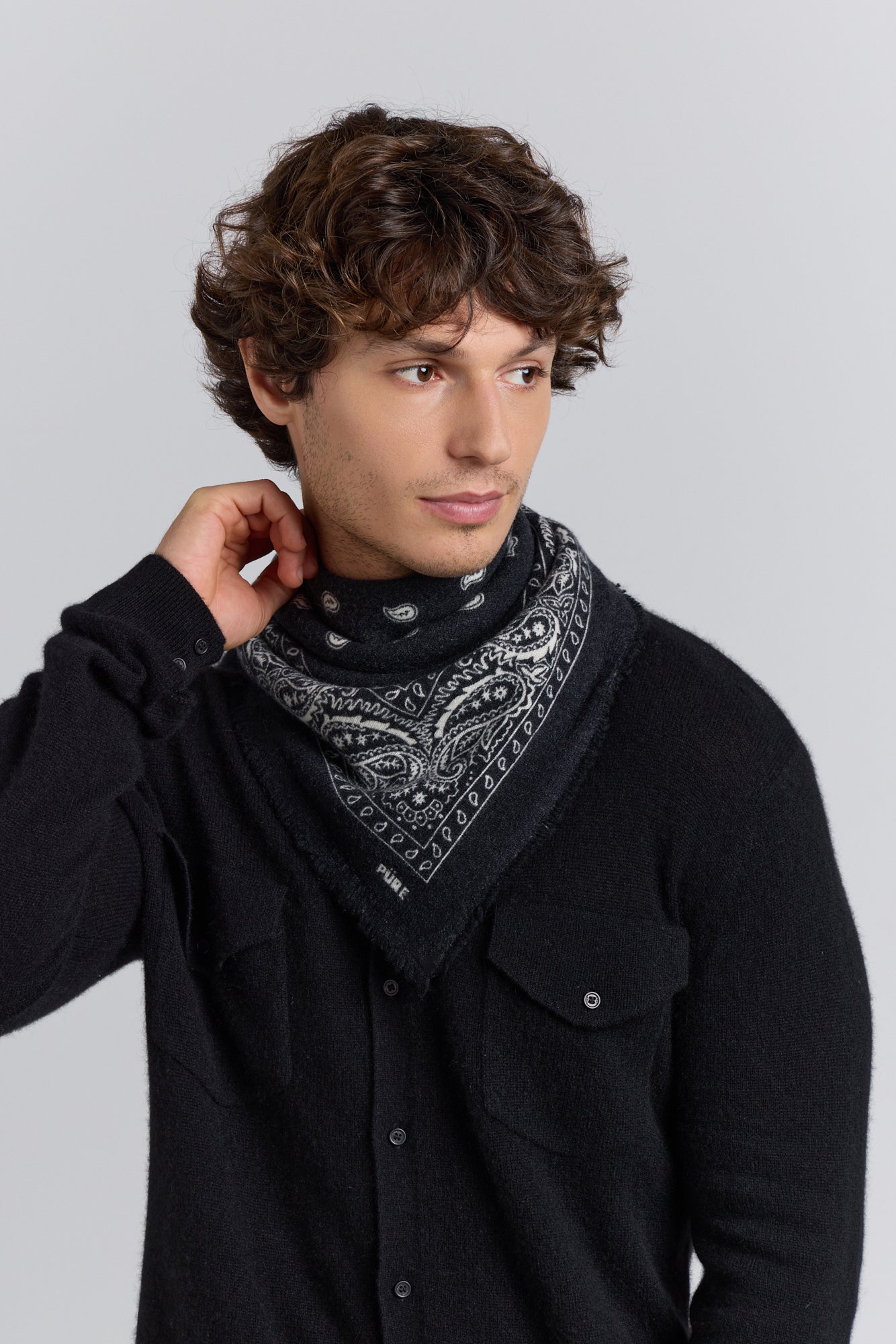 Pañuelo Bandana Presley en Cachemira - Negro & Blanco - Unisex