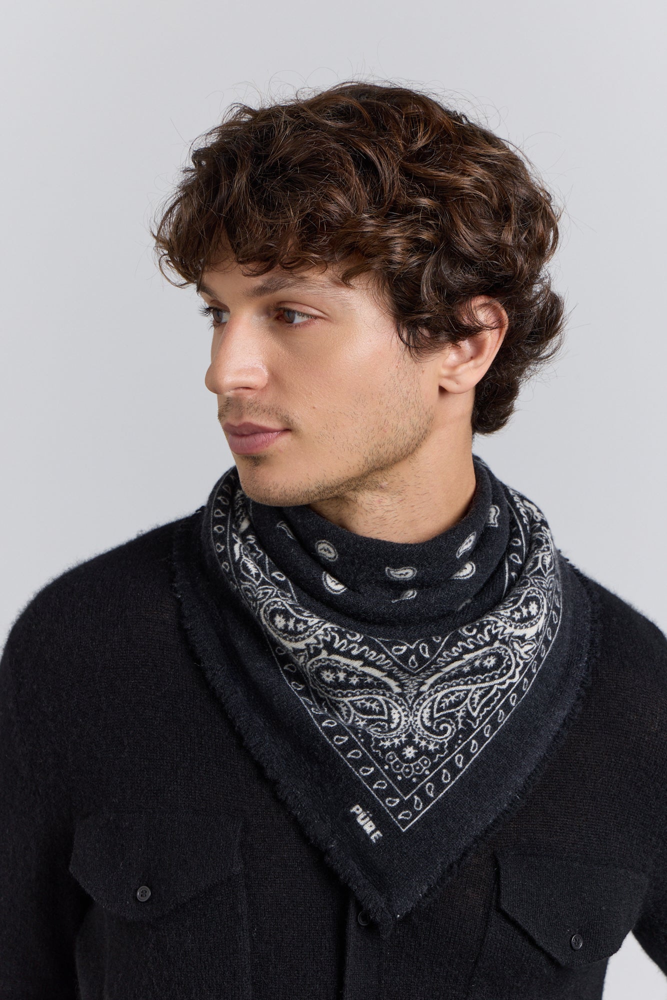 Pañuelo Bandana Presley en Cachemira - Negro & Blanco - Unisex