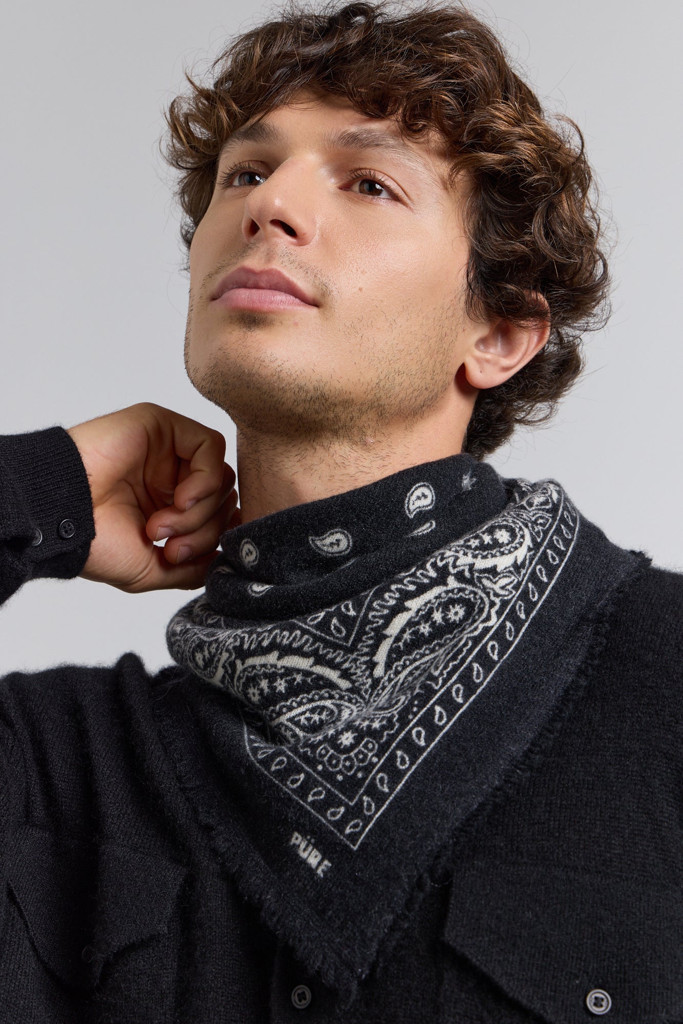 Pañuelo Bandana Presley en Cachemira - Negro & Blanco - Unisex