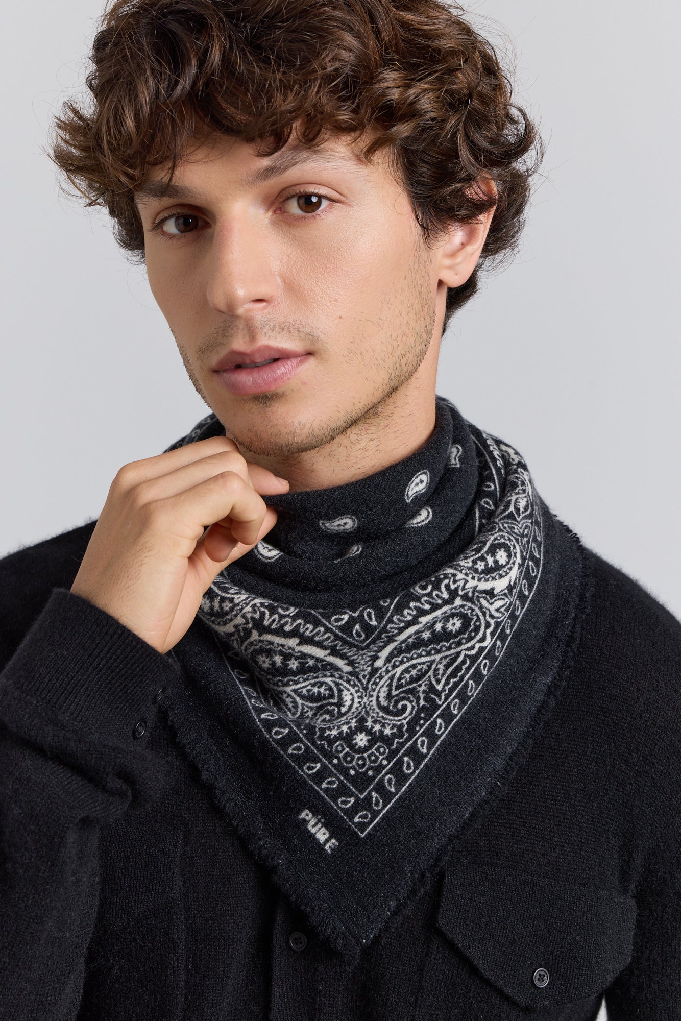 Pañuelo Bandana Presley en Cachemira - Negro & Blanco - Unisex