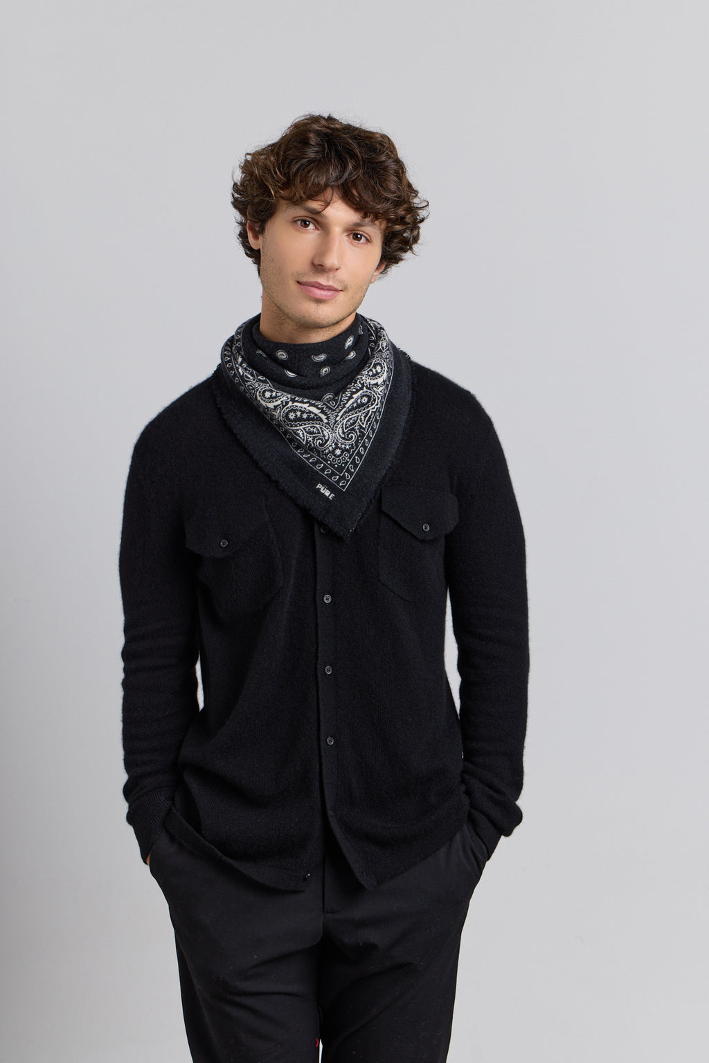 Echarpe Bandana Presley En Cachemire - Noir & Blanc - Mixte
