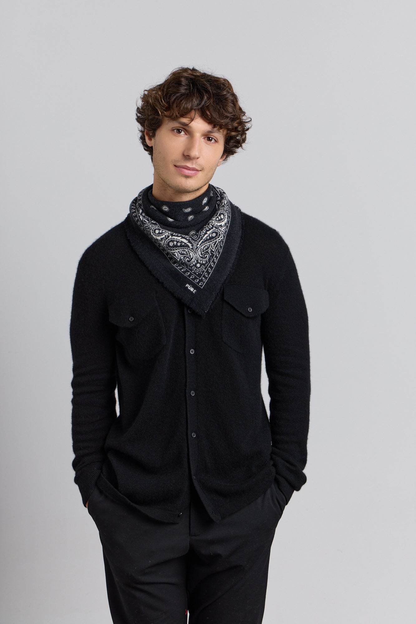 Pañuelo Bandana Presley en Cachemira - Negro & Blanco - Unisex