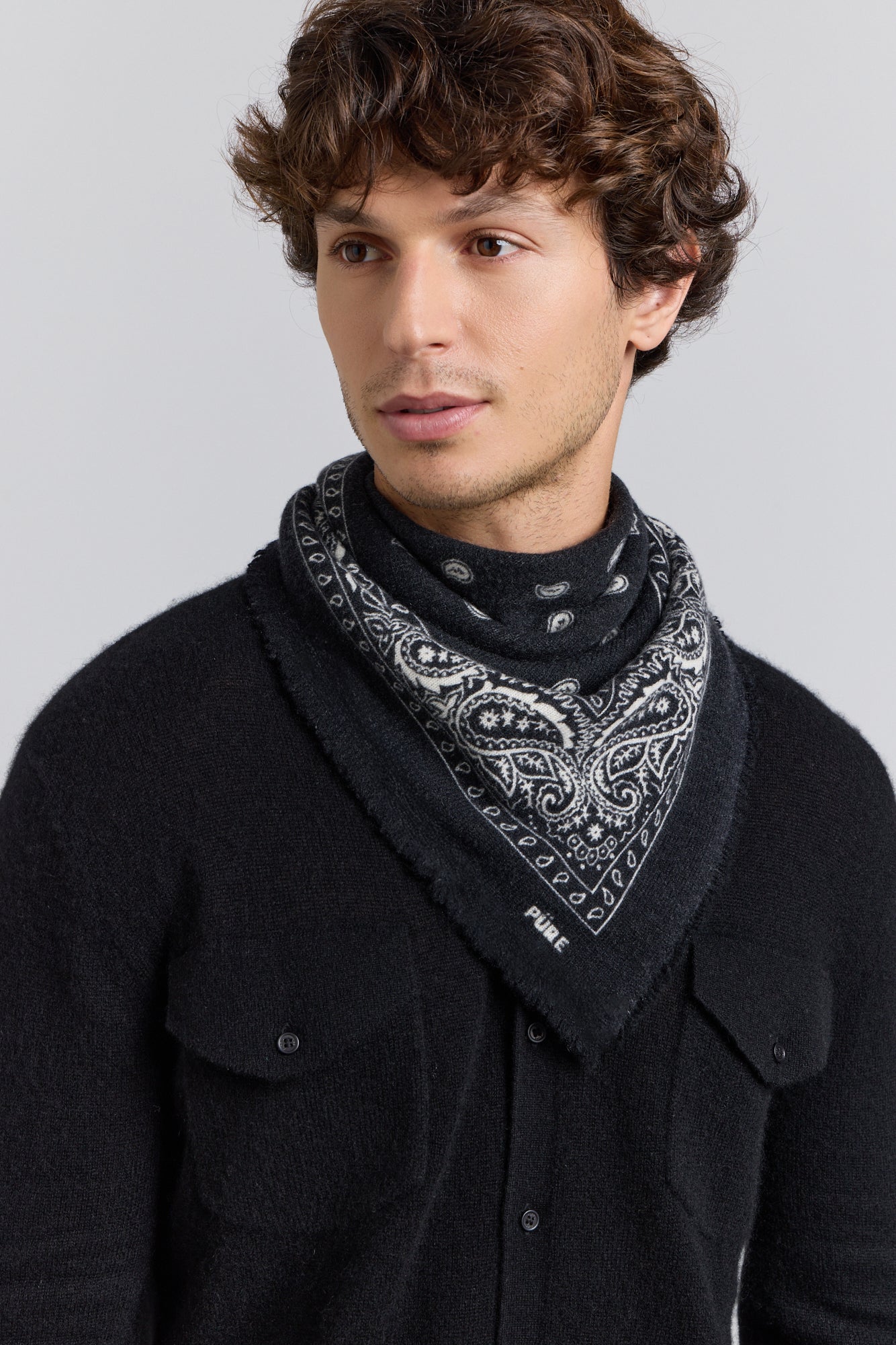 Echarpe Bandana Presley En Cachemire - Noir & Blanc - Mixte