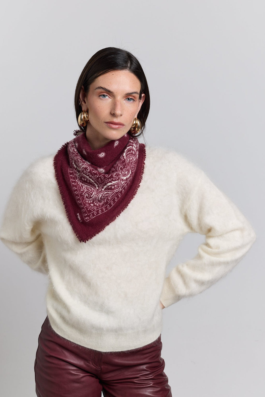 Echarpe Bandana Presley En Cachemire - Bordeaux & Blanc - Mixte