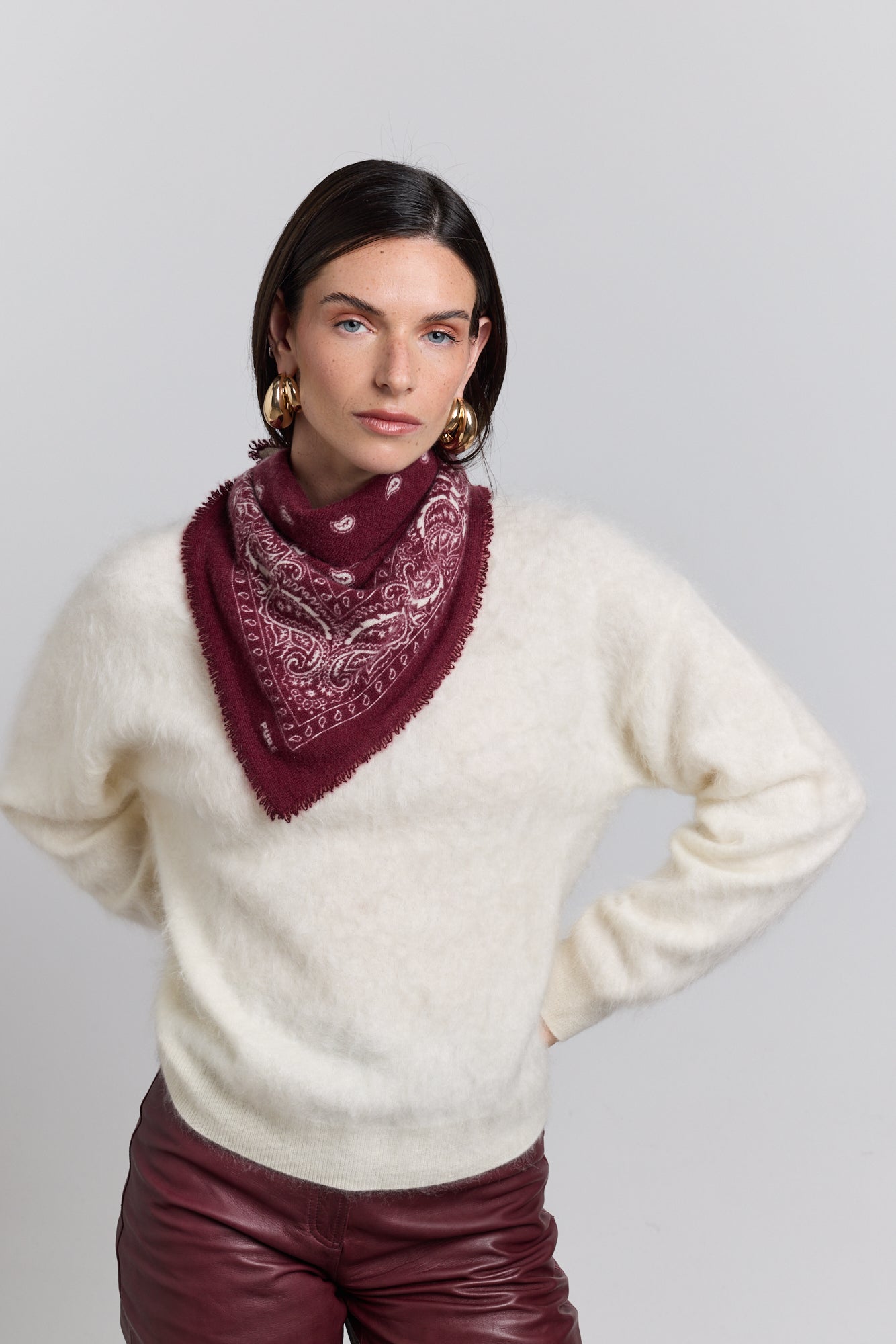 Echarpe Bandana Presley En Cachemire - Bordeaux & Blanc - Mixte