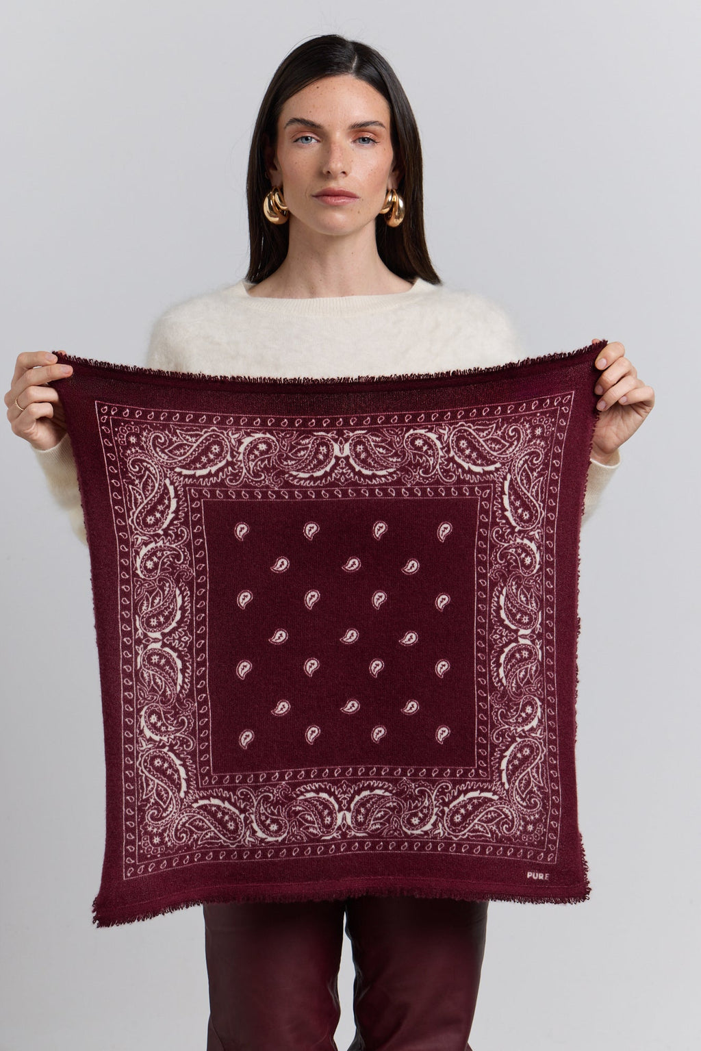 Echarpe Bandana Presley En Cachemire - Bordeaux & Blanc - Mixte