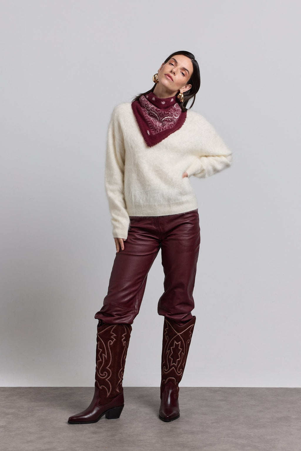Echarpe Bandana Presley En Cachemire - Bordeaux & Blanc - Mixte