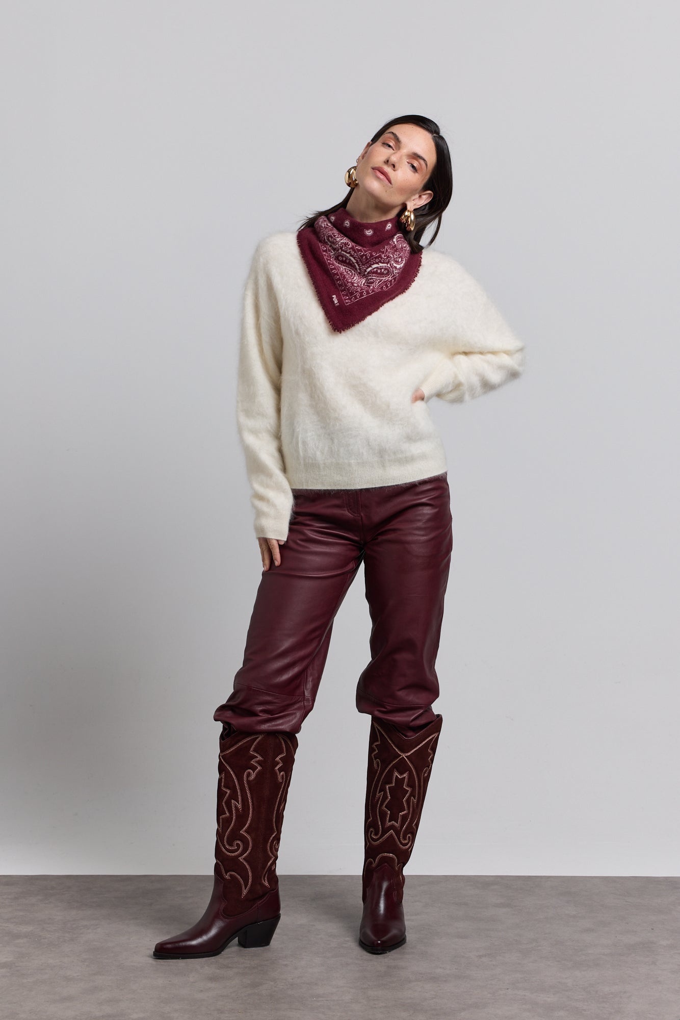 Echarpe Bandana Presley En Cachemire - Bordeaux & Blanc - Mixte