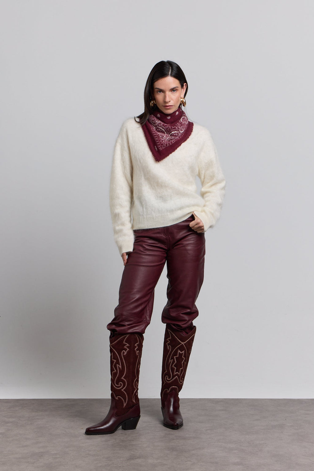 Echarpe Bandana Presley En Cachemire - Bordeaux & Blanc - Mixte