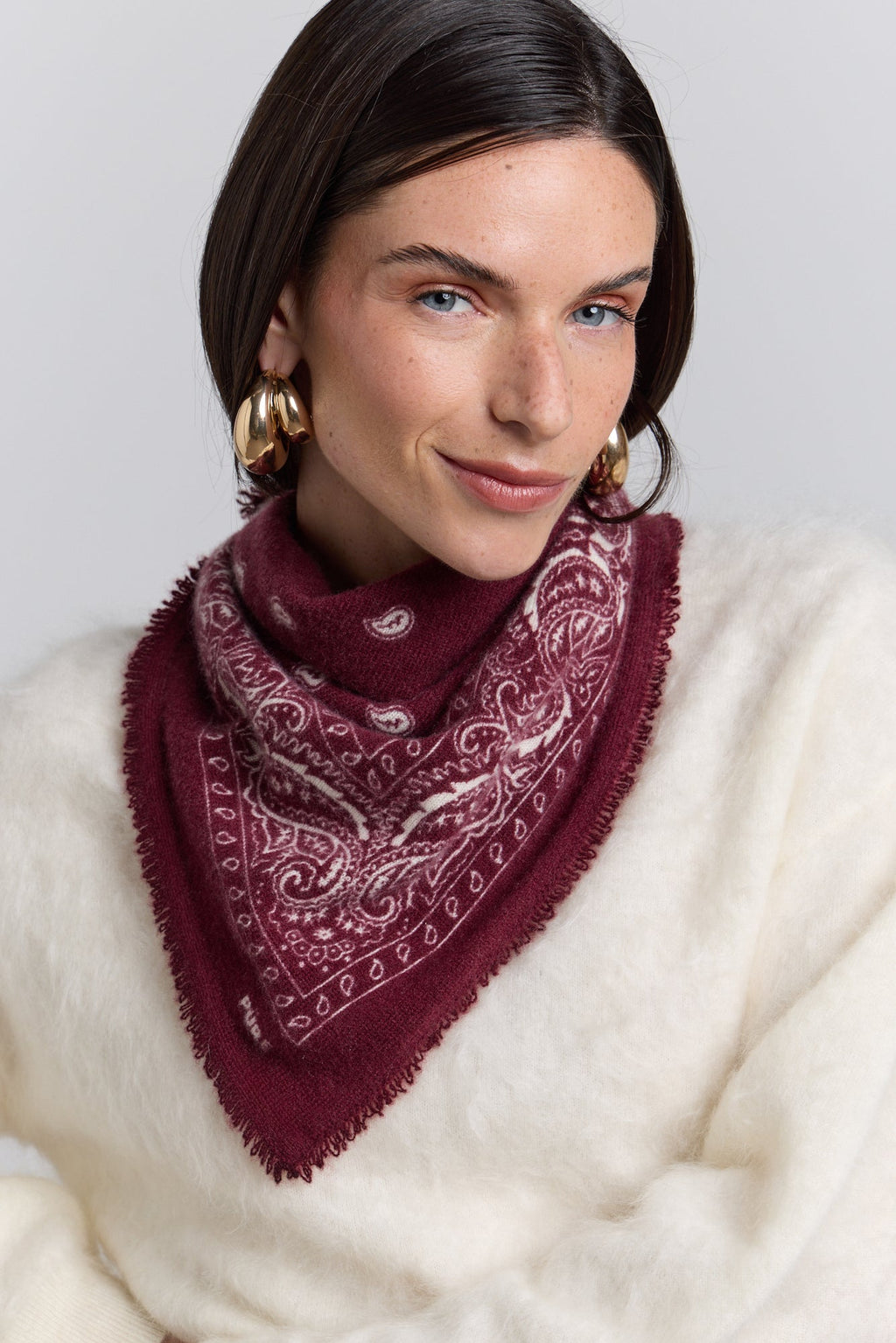 Echarpe Bandana Presley En Cachemire - Bordeaux & Blanc - Mixte