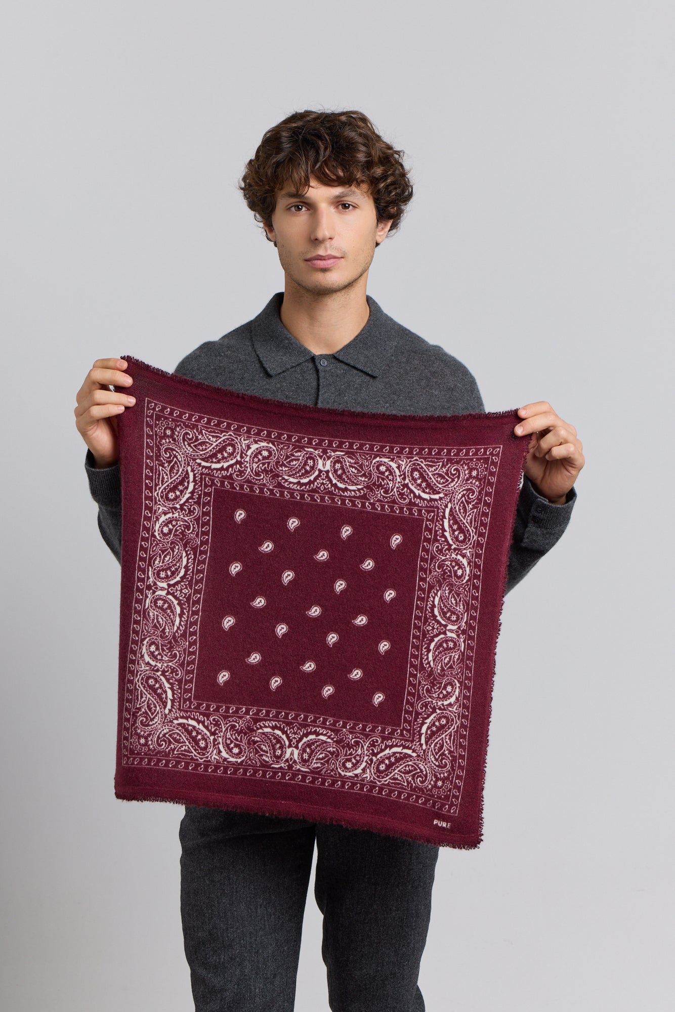Echarpe Bandana Presley En Cachemire - Bordeaux & Blanc - Mixte