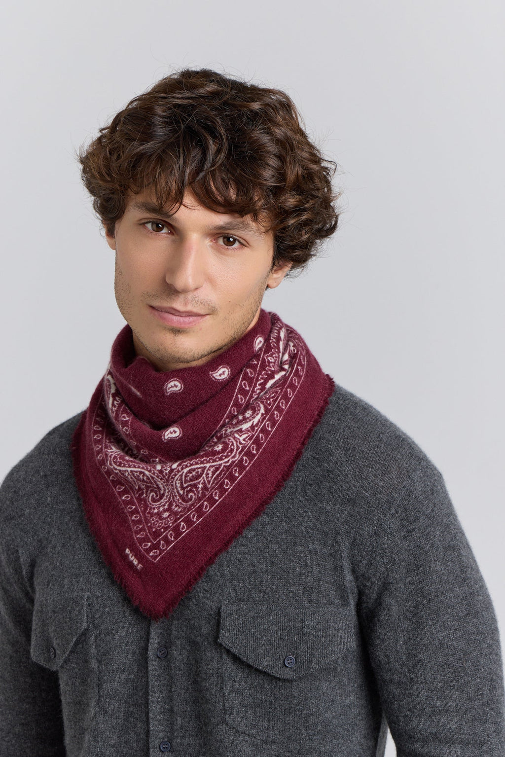 Echarpe Bandana Presley En Cachemire - Bordeaux & Blanc - Mixte