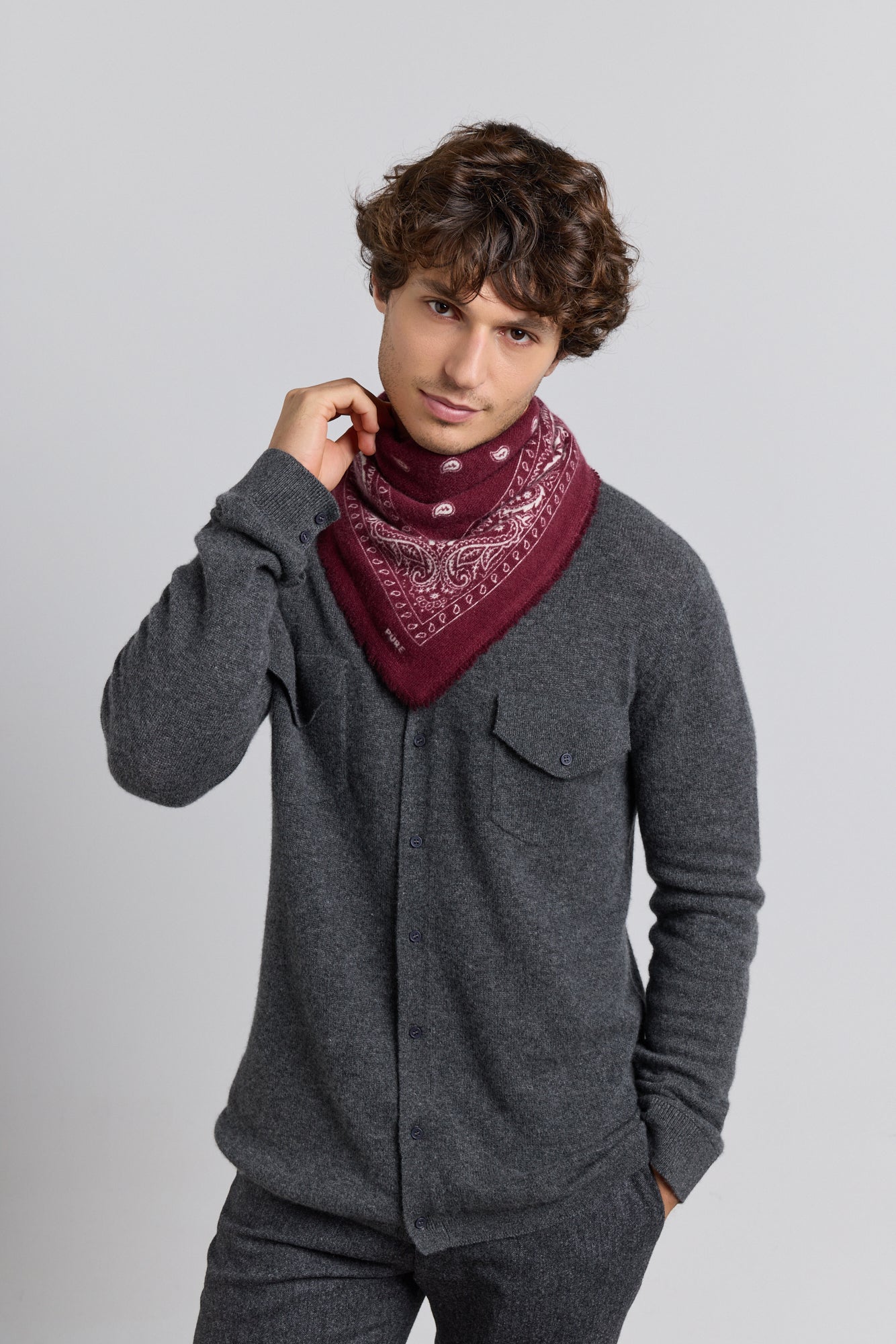 Echarpe Bandana Presley En Cachemire - Bordeaux & Blanc - Mixte