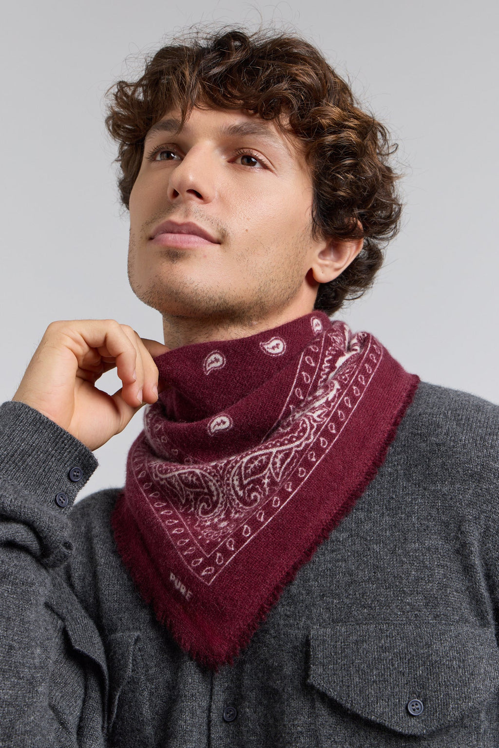 Echarpe Bandana Presley En Cachemire - Bordeaux & Blanc - Mixte