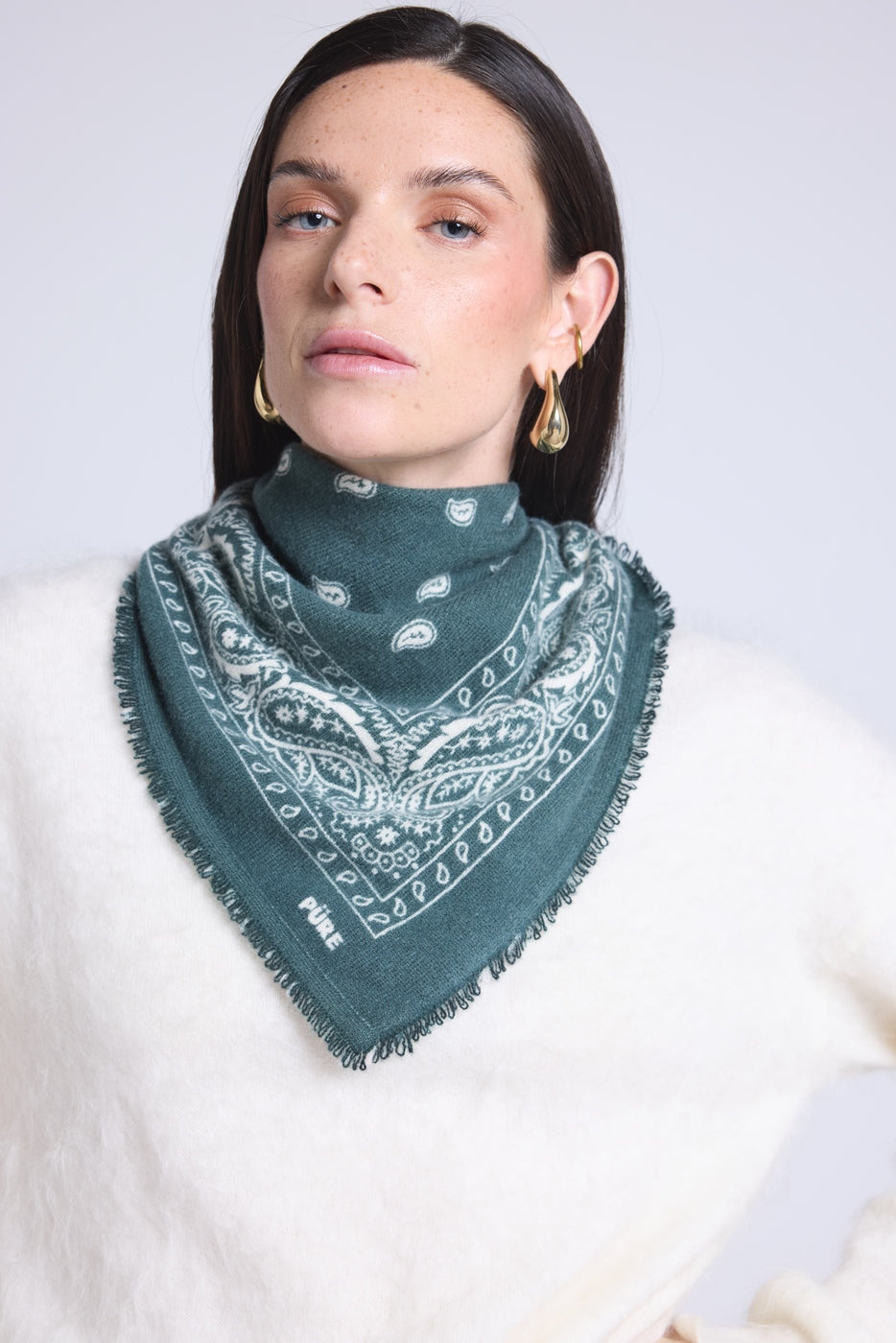 Echarpe Bandana Atlas Presley En Cachemire - Vert Bouteille & Blanc - Mixte
