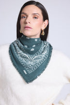 Echarpe Bandana Atlas Presley En Cachemire - Vert Bouteille & Blanc - Mixte