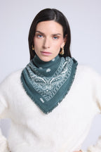 Echarpe Bandana Atlas Presley En Cachemire - Vert Bouteille & Blanc - Mixte