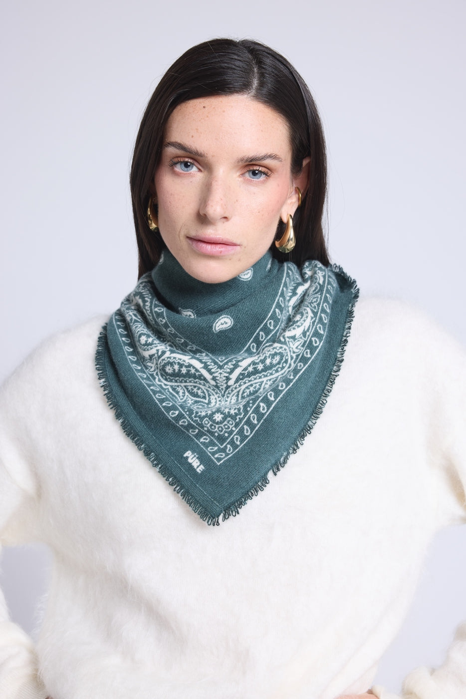 Echarpe Bandana Atlas Presley En Cachemire - Vert Bouteille & Blanc - Mixte
