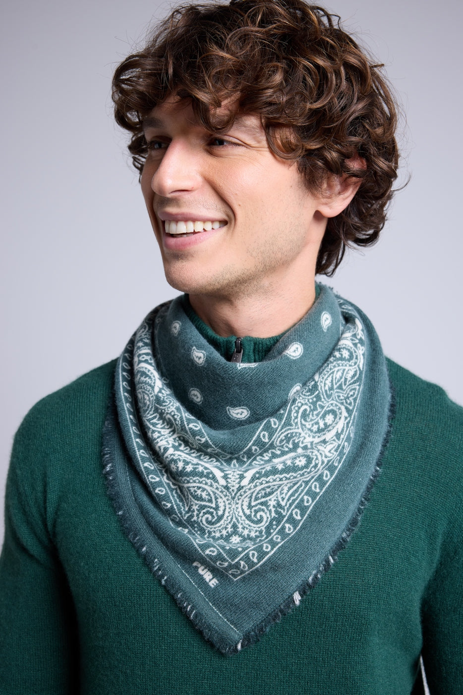 Echarpe Bandana Atlas Presley En Cachemire - Vert Bouteille & Blanc - Mixte