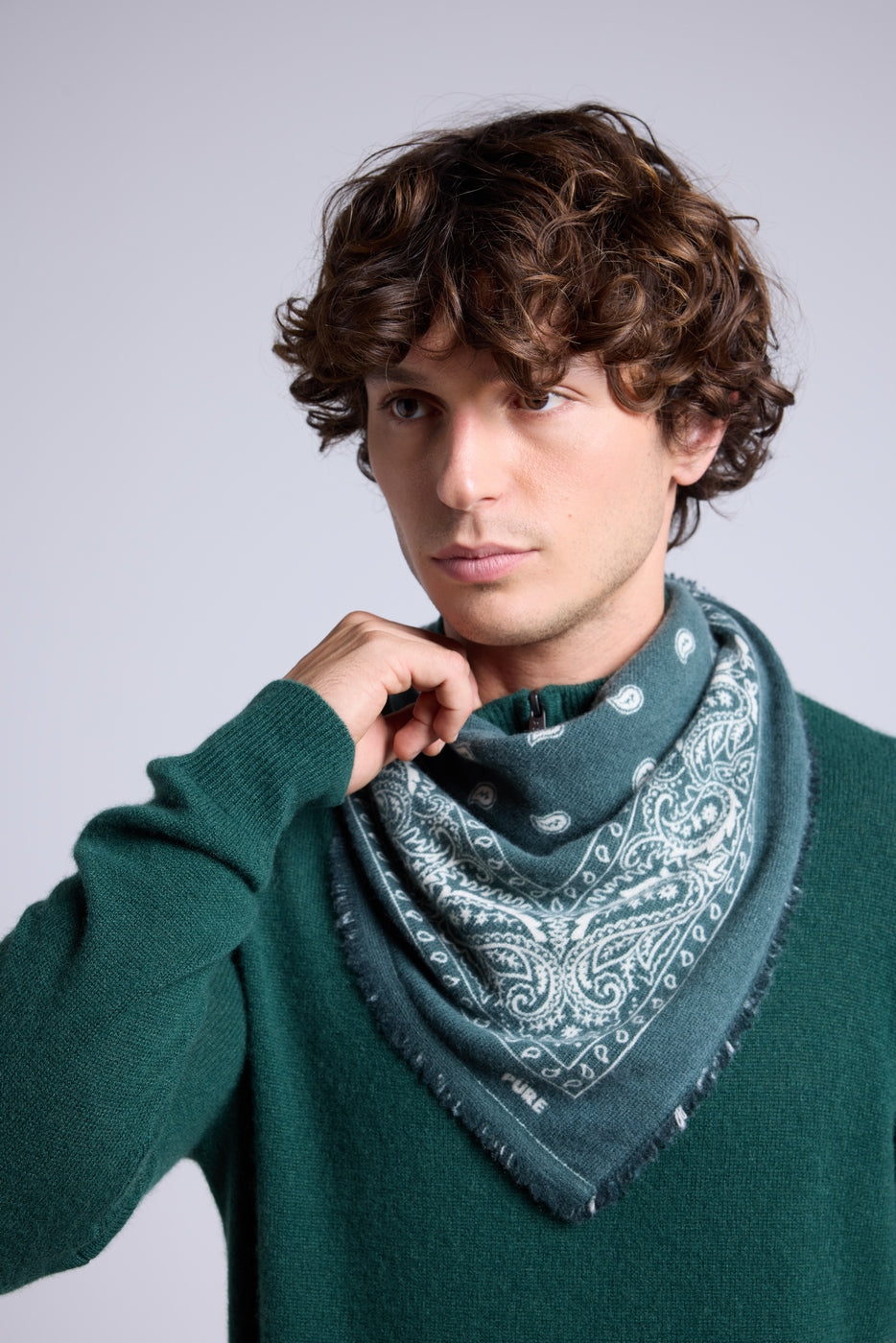 Echarpe Bandana Atlas Presley En Cachemire - Vert Bouteille & Blanc - Mixte