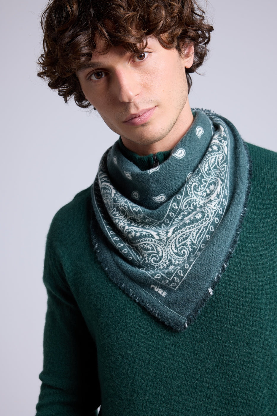 Echarpe Bandana Atlas Presley En Cachemire - Vert Bouteille & Blanc - Mixte