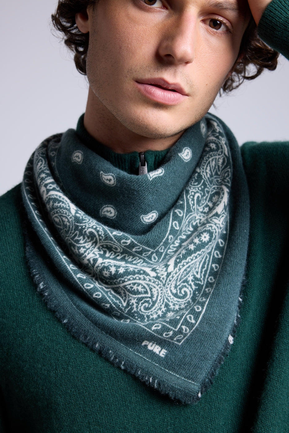 Echarpe Bandana Atlas Presley En Cachemire - Vert Bouteille & Blanc - Mixte