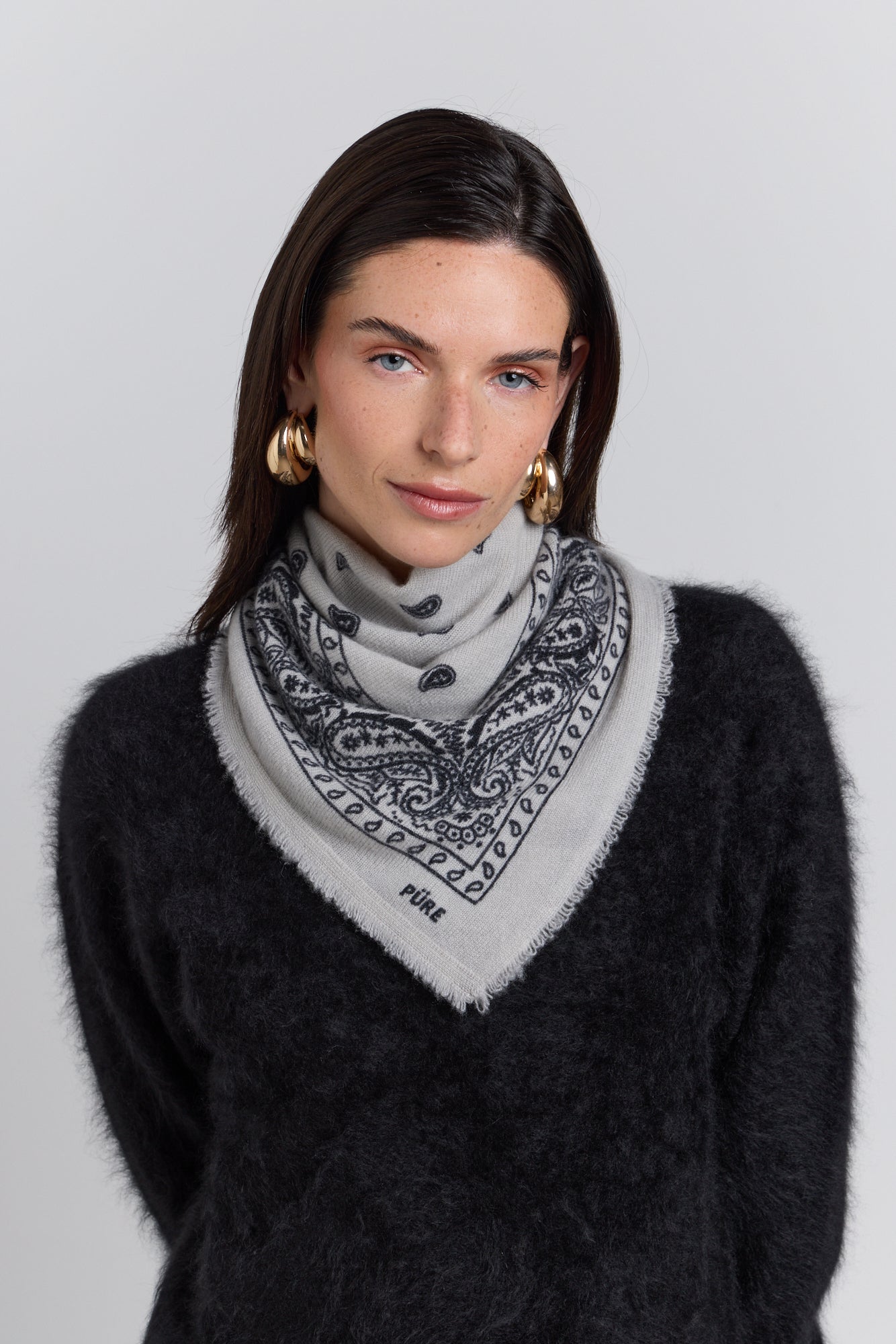 Presley Cashmere Bandana Scarf - Grey & Black - Unisex