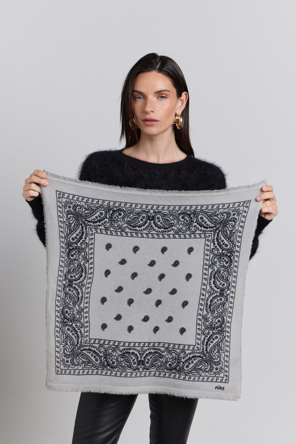 Presley Cashmere Bandana Scarf - Grey & Black - Unisex