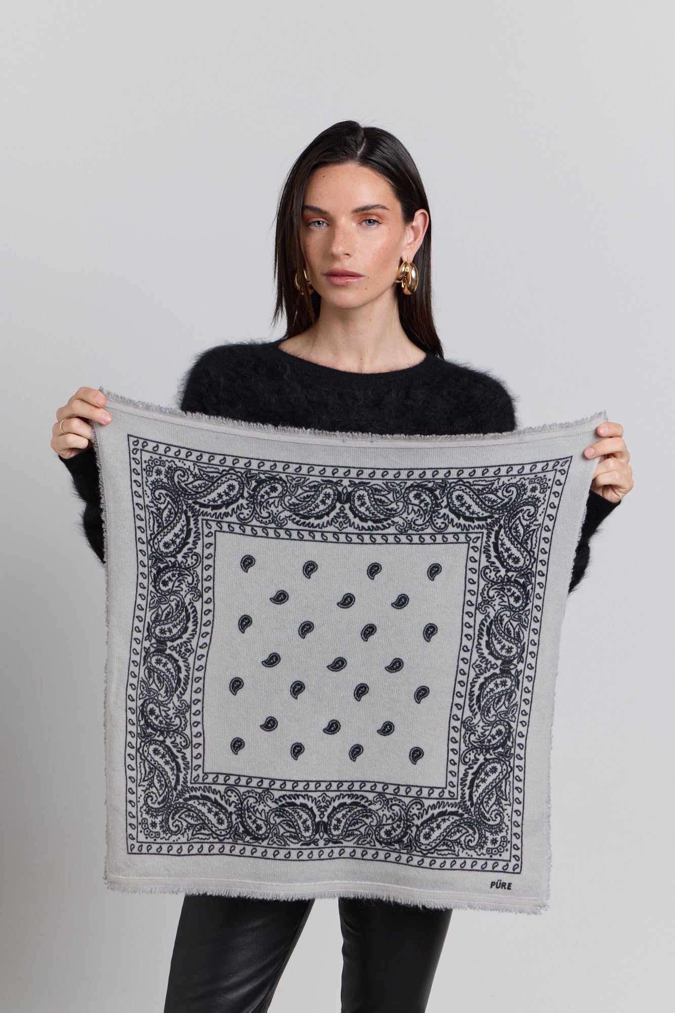 Presley Cashmere Bandana Scarf - Grey & Black - Unisex