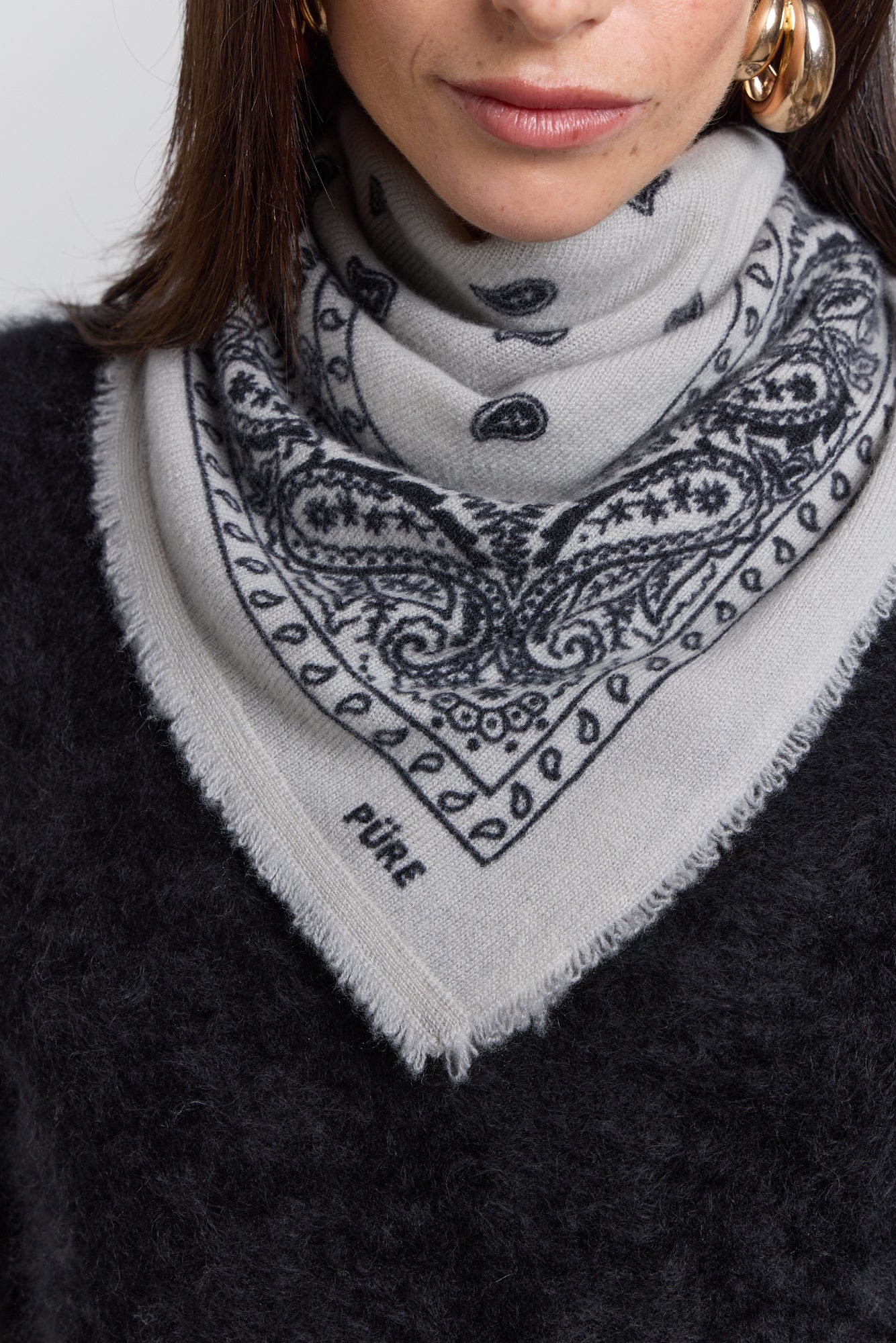Presley Cashmere Bandana Scarf - Grey & Black - Unisex