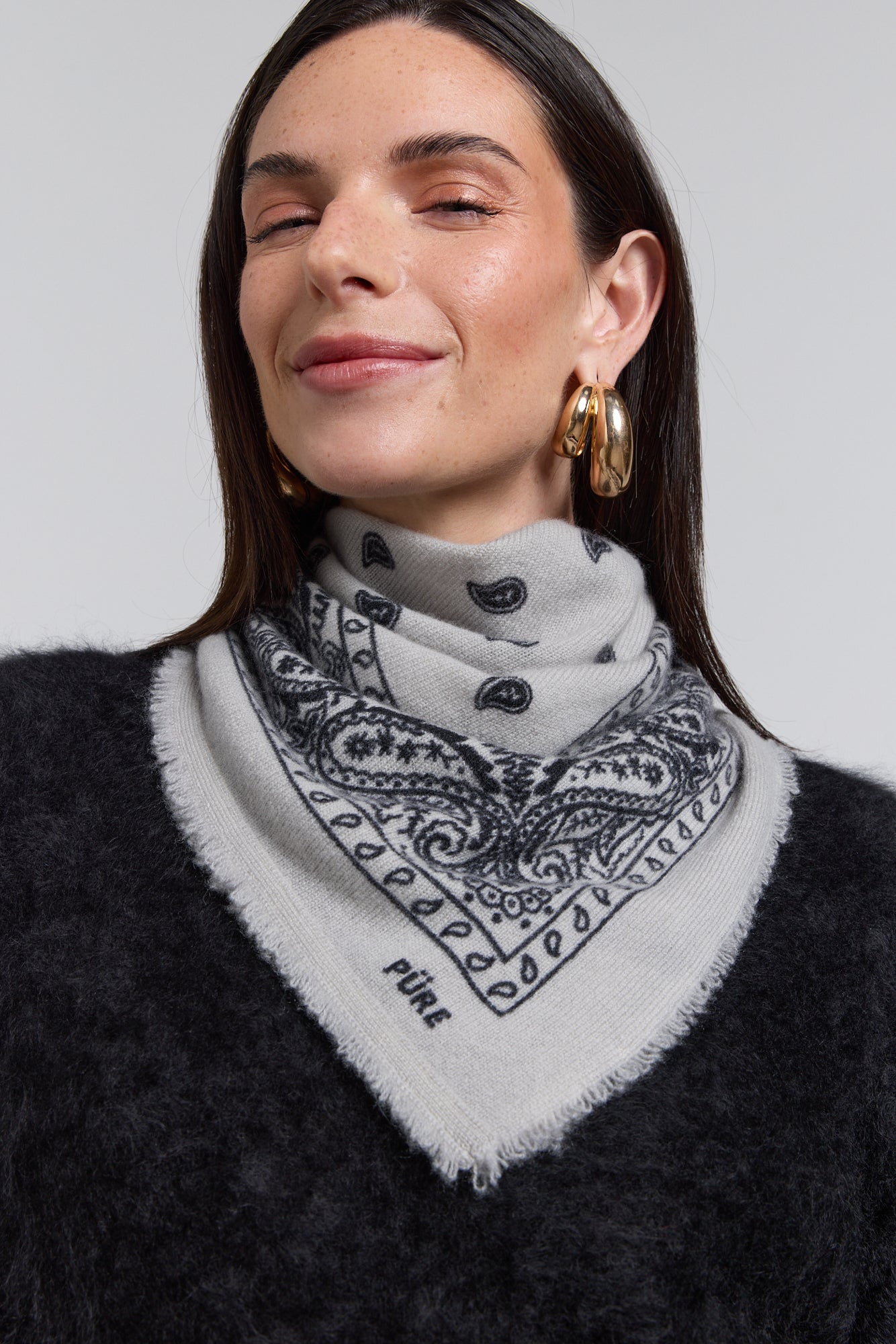 Presley Cashmere Bandana Scarf - Grey & Black - Unisex