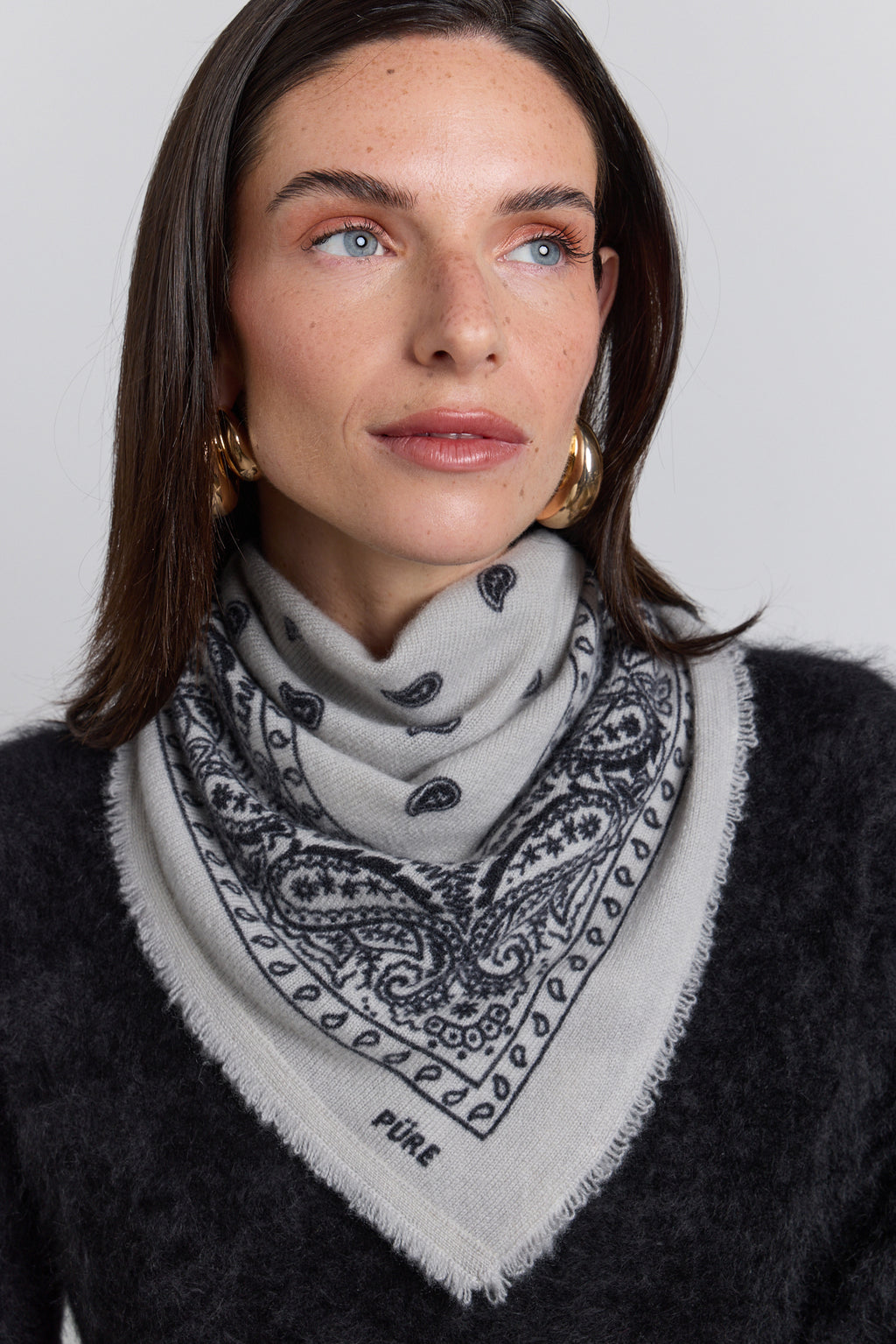 Presley Cashmere Bandana Scarf - Grey & Black - Unisex