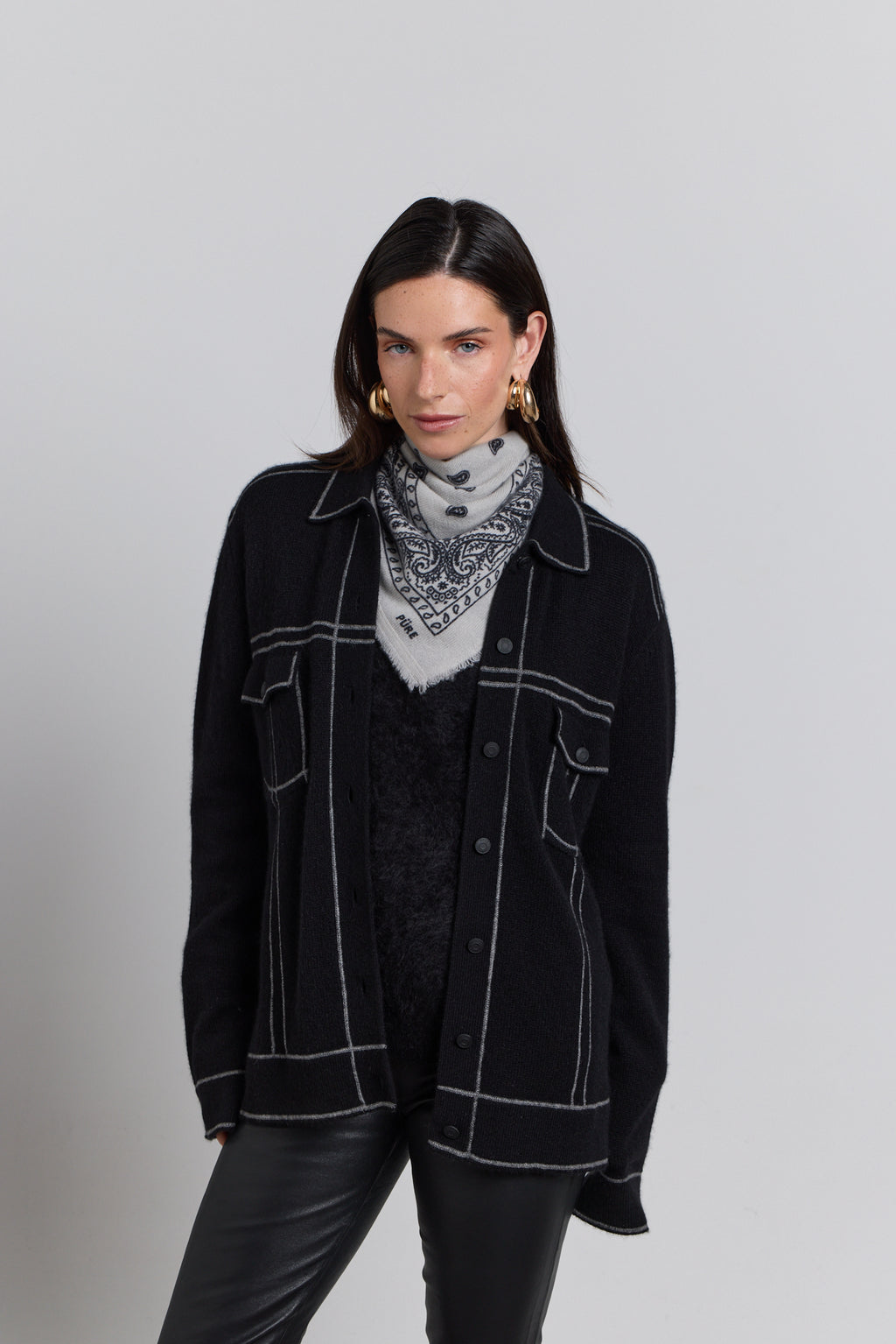 Presley Cashmere Bandana Scarf - Grey & Black - Unisex