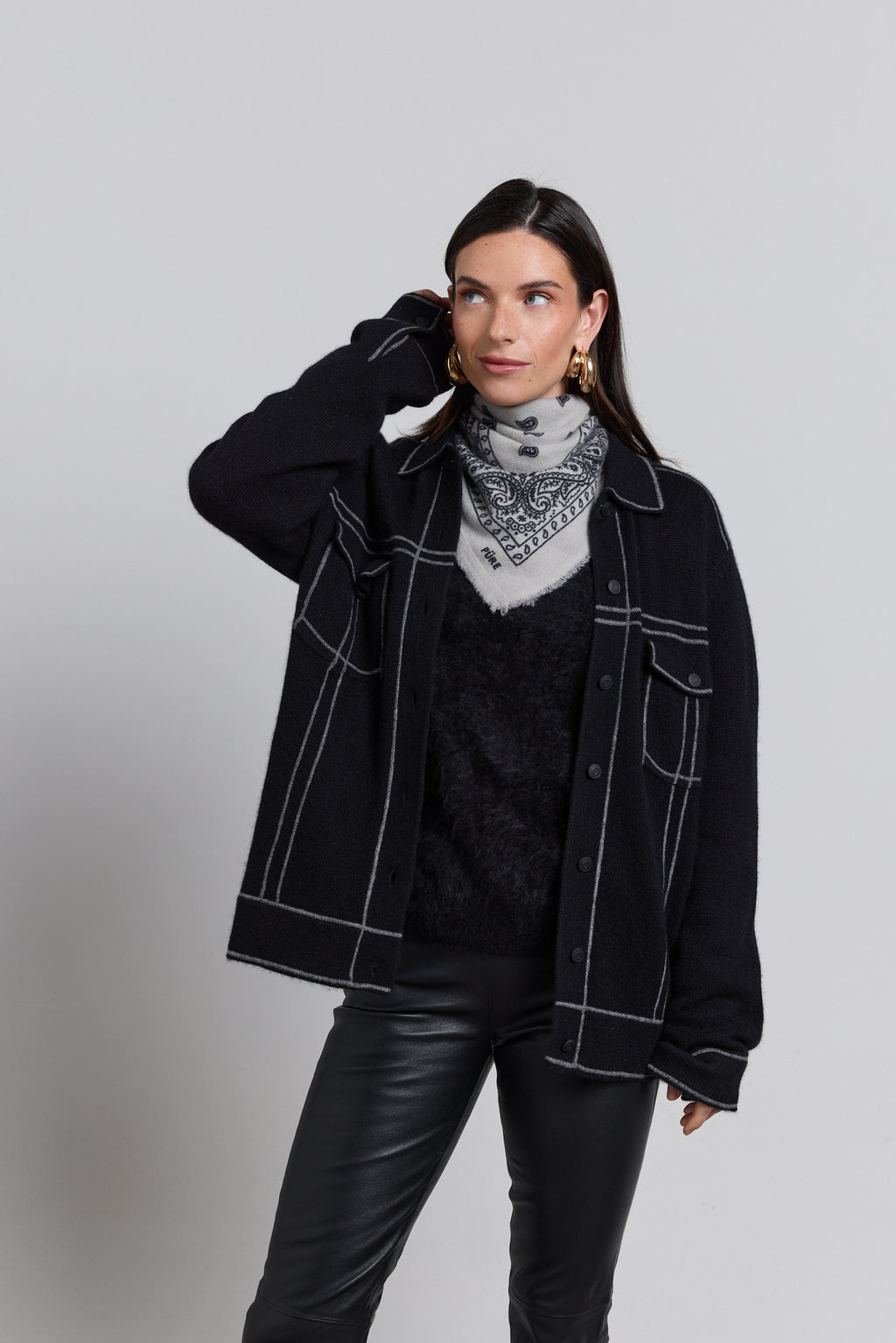 Presley Cashmere Bandana Scarf - Grey & Black - Unisex