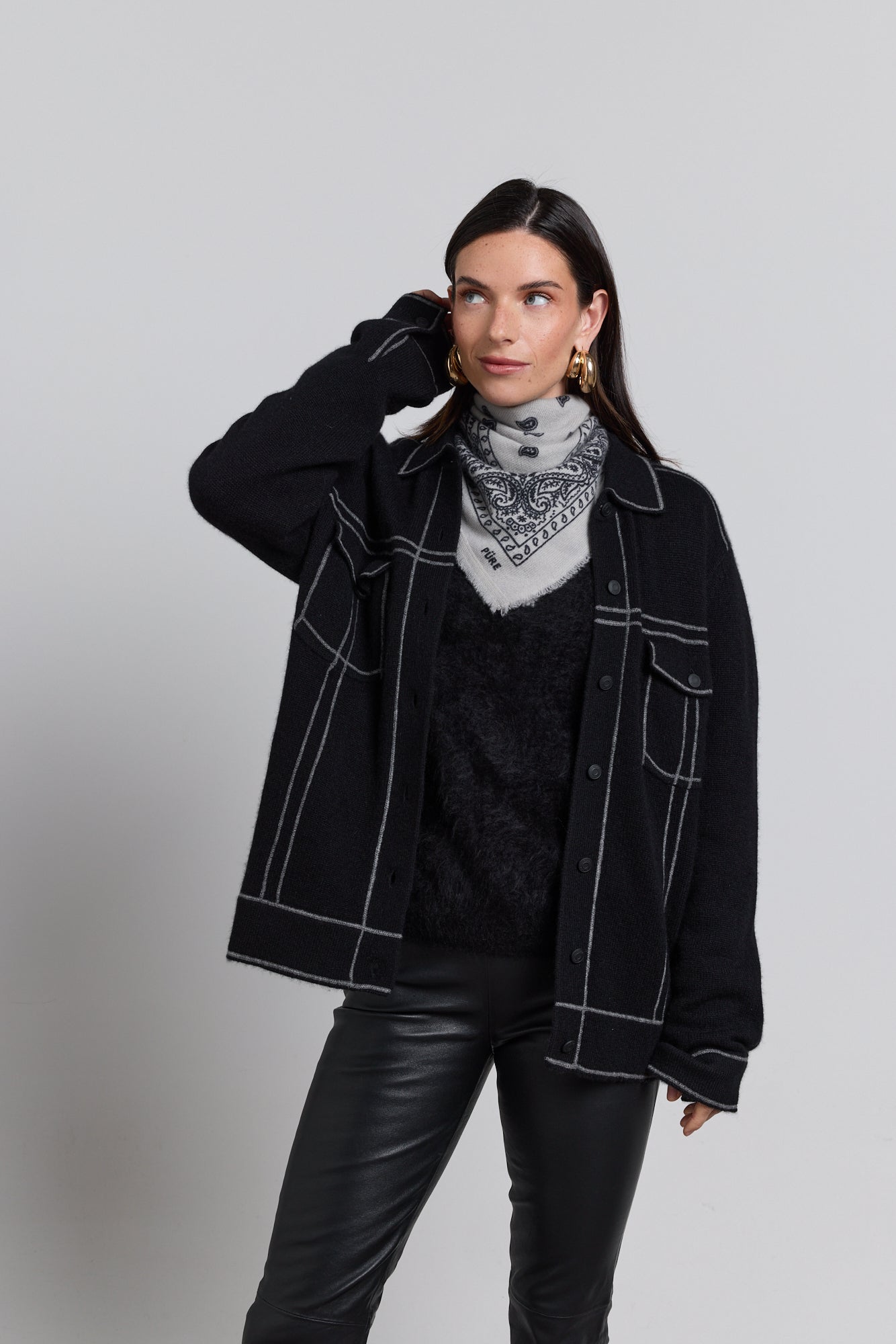 Presley Cashmere Bandana Scarf - Grey & Black - Unisex