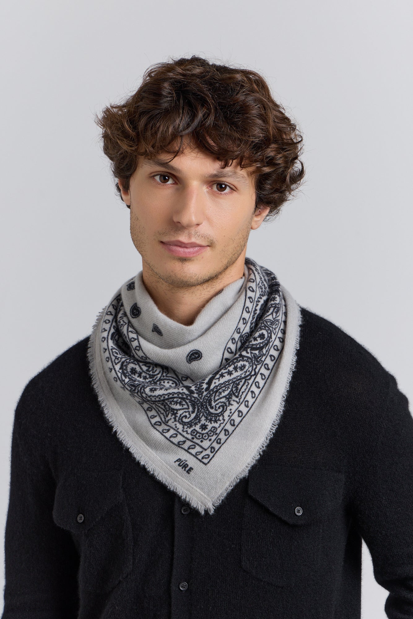 Presley Cashmere Bandana Scarf - Grey & Black - Unisex