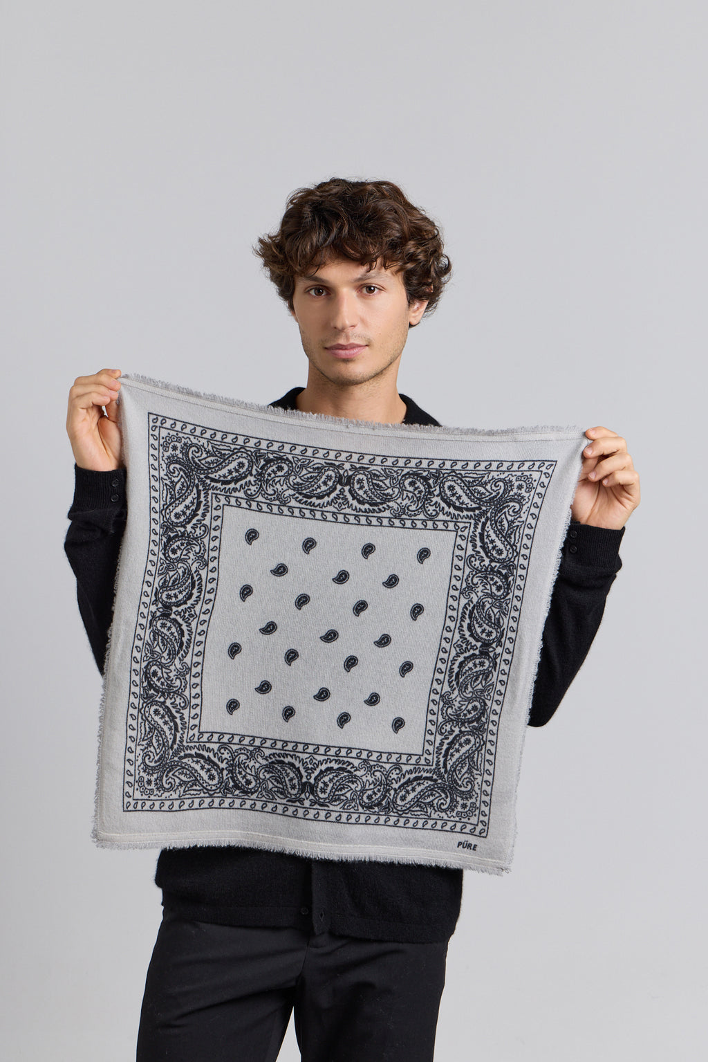 Presley Cashmere Bandana Scarf - Grey & Black - Unisex