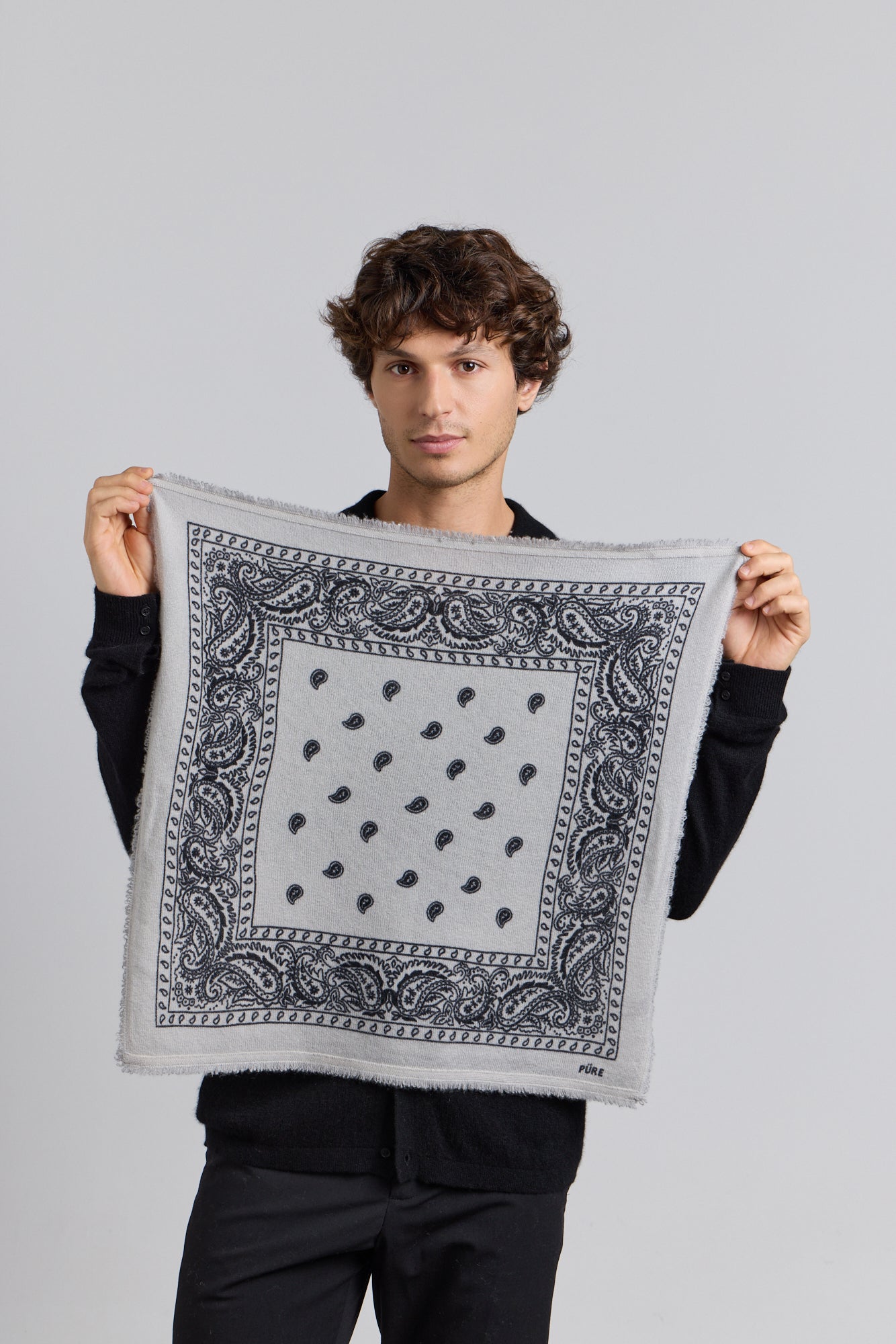 Presley Cashmere Bandana Scarf - Grey & Black - Unisex