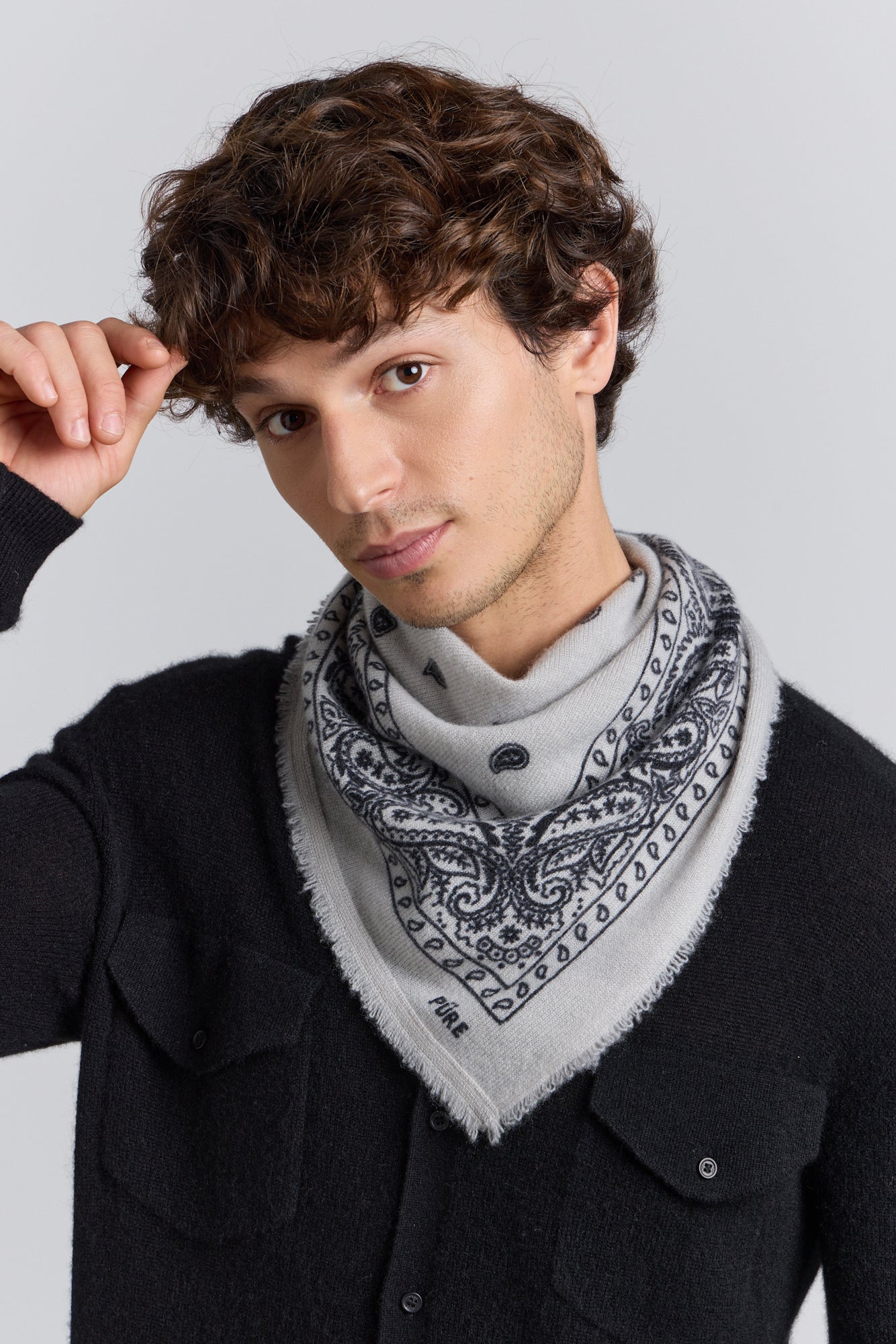 Presley Cashmere Bandana Scarf - Grey & Black - Unisex