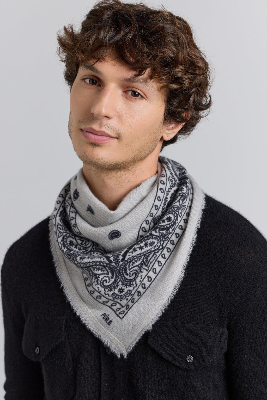 Presley Cashmere Bandana Scarf - Grey & Black - Unisex