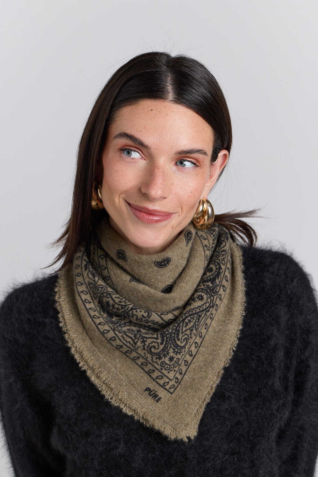 Echarpe Bandana Presley En Cachemire - Ledburry Khaki & Noir - Mixte