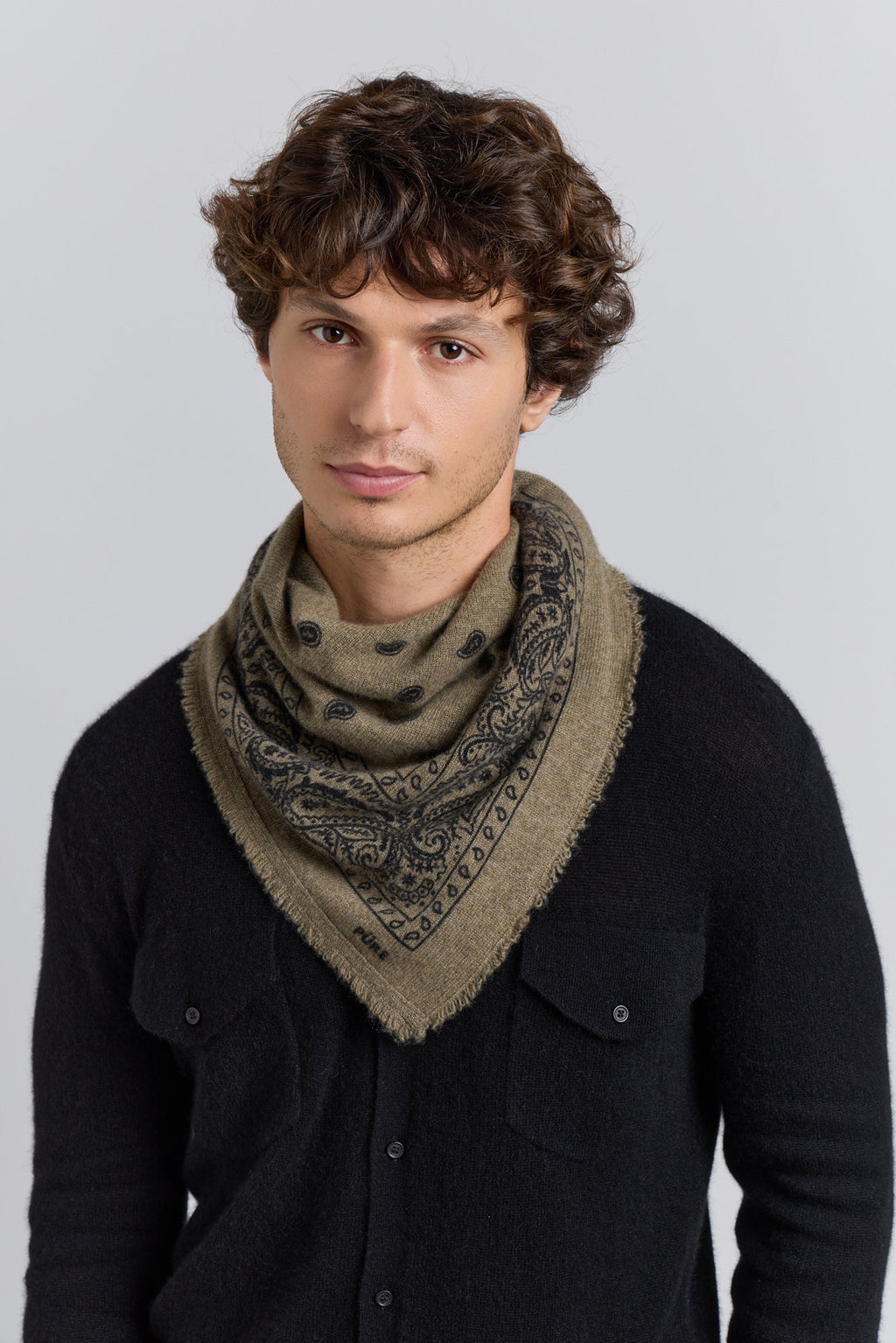 Echarpe Bandana Presley En Cachemire - Ledburry Khaki & Noir - Mixte
