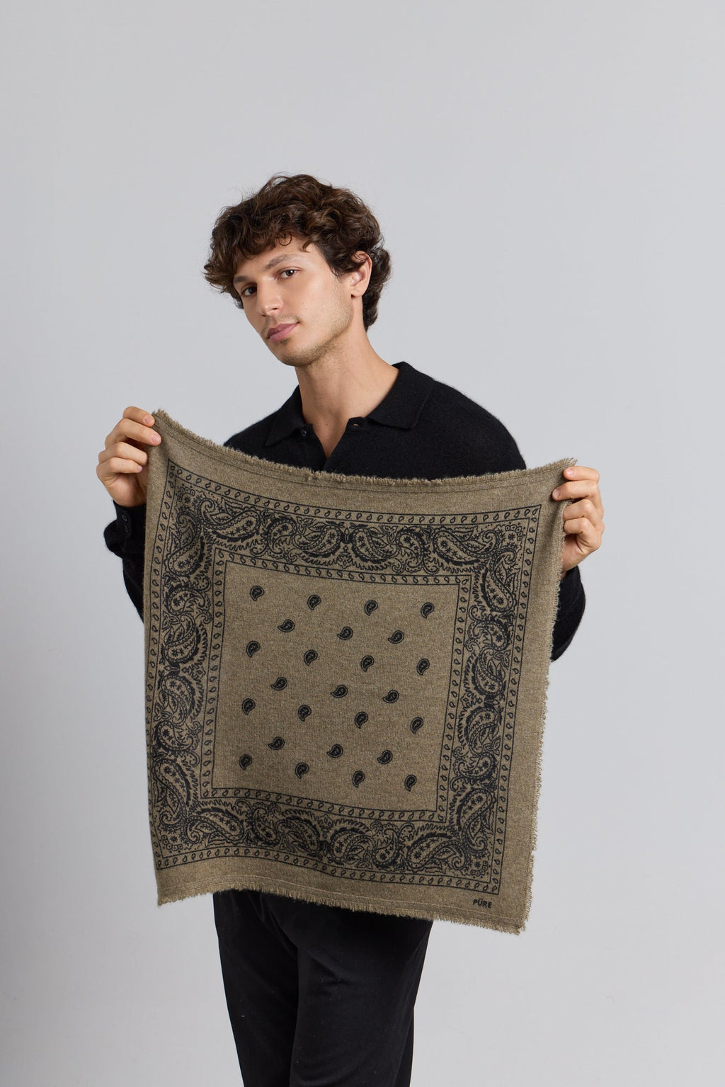 Echarpe Bandana Presley En Cachemire - Ledburry Khaki & Noir - Mixte