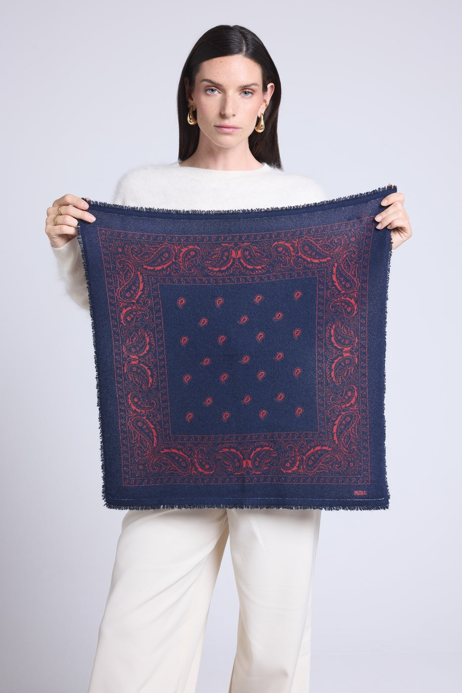Bufanda bandana Atlas Presley de cachemira - Marino y rojo - Unisex