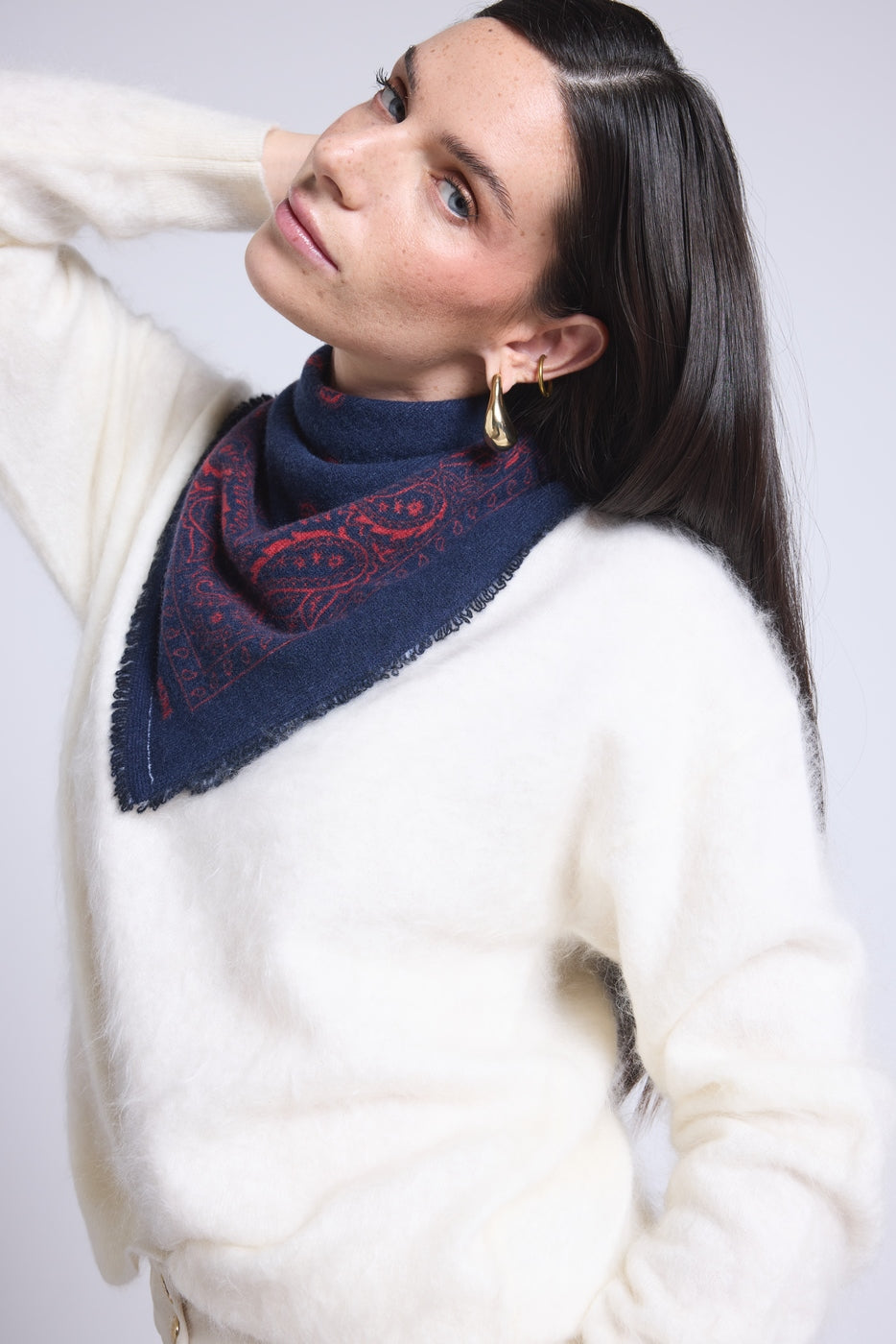 Bufanda bandana Atlas Presley de cachemira - Marino y rojo - Unisex
